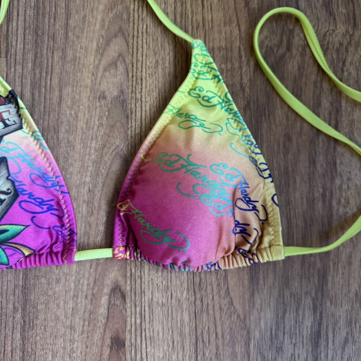 ED HARDY Vintage Y2K Rare Pink Yellow Dishonor Bikini Set