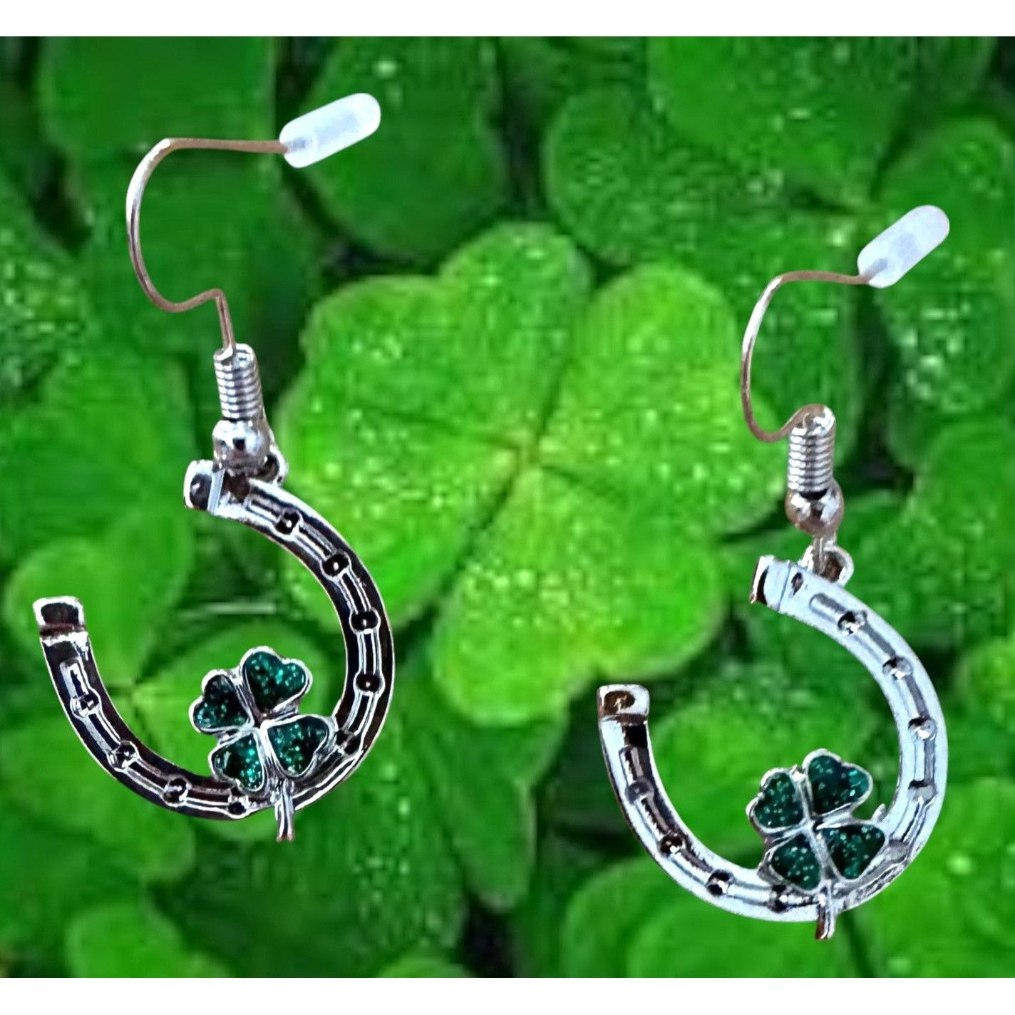 Handmade Horseshoe Clover Earrings St Patricks Day Lucky Irish Dangle Size ONE SIZE - 7 Thumbnail