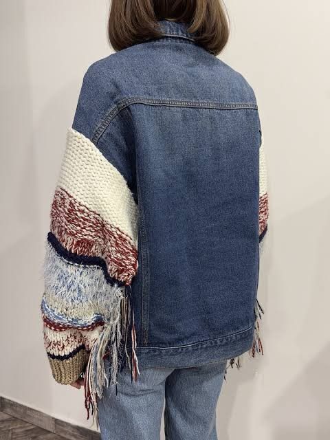 Aran Isles Knitwear Zara denim jacket with knit sleeves oversized jacket Size M / US 6-8 / IT 42-44 - 8 Thumbnail