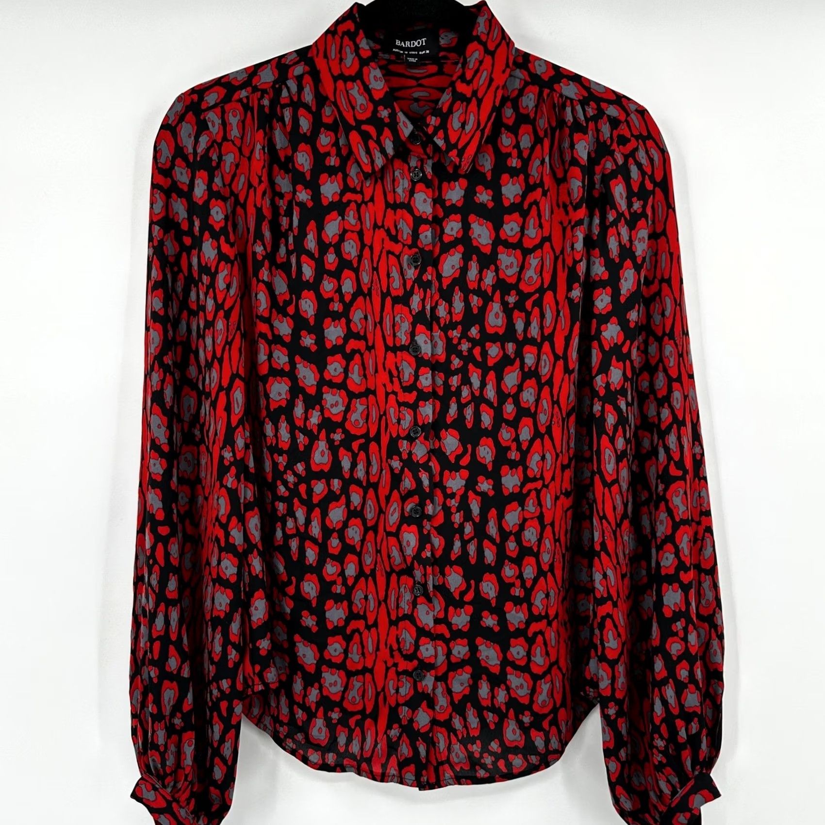 Vintage Bardot Red Leopard Button Down Long Sleeve Collared Top S 6 Size S / US 4 / IT 40 - 2 Thumbnail
