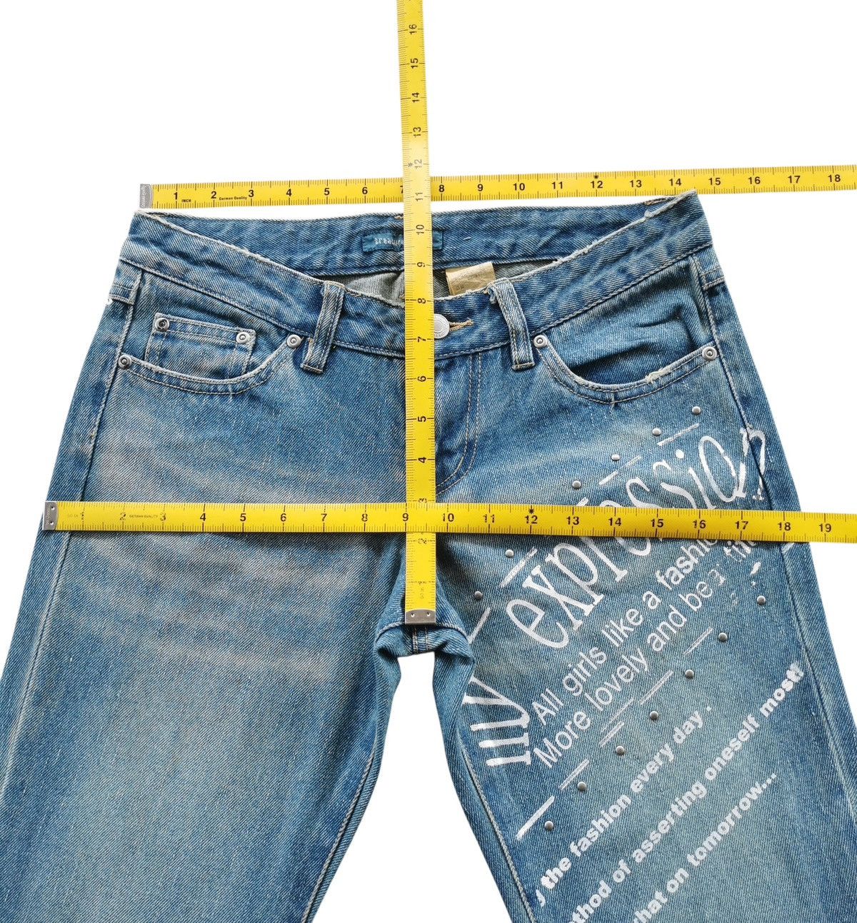 Tornado Mart Treasure Island Flared Distressed Studded Jeans ♦️A832 ♦️ Size 29" - 12 Thumbnail