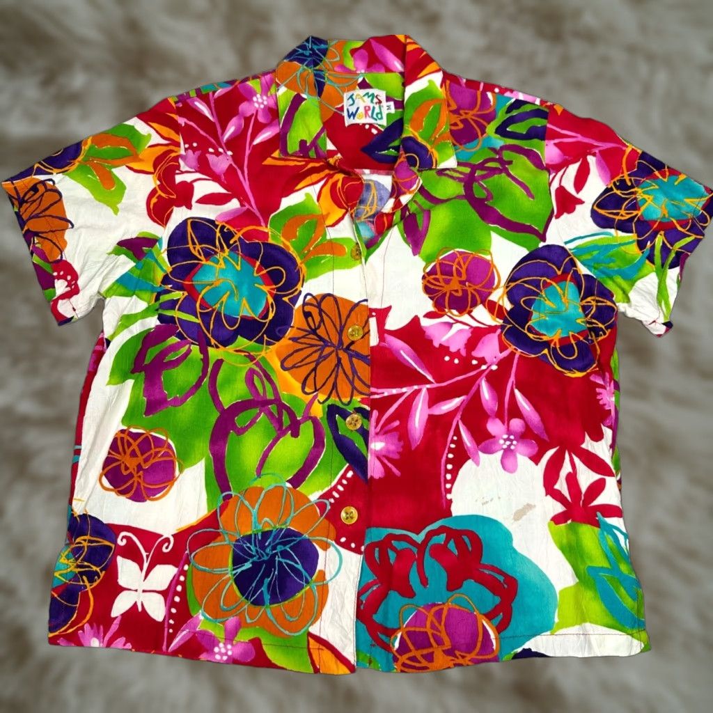 Jams World Vtg Jams World Womens Bright Rave Print Button Up Top Sz M Short Sleeve Collar Size M / US 6-8 / IT 42-44 - 1 Thumbnail