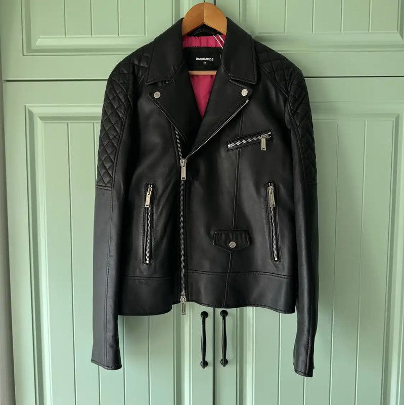 DSQUARED2 Black Leather Motorcycle Jacket for Men 0089