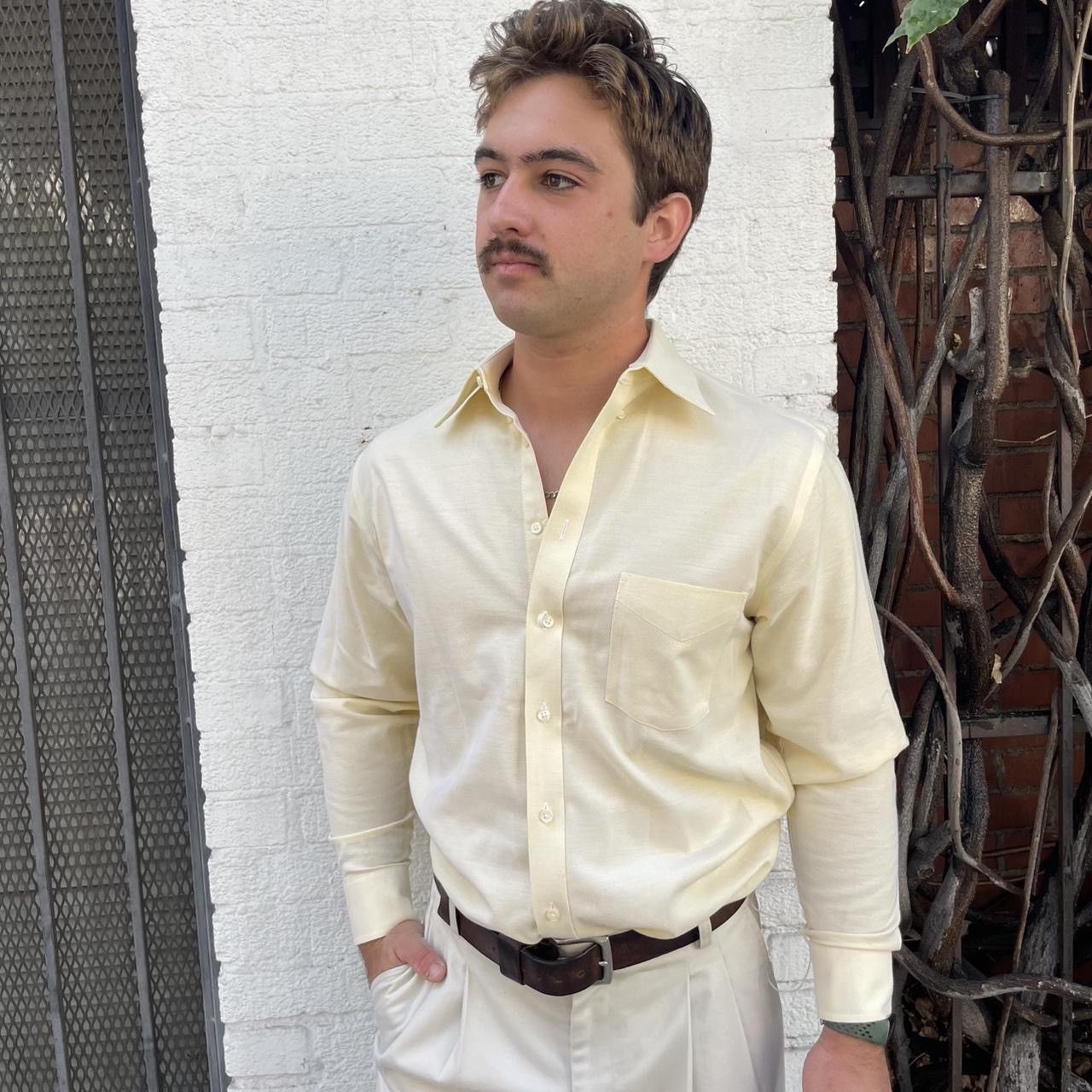 Stafford Stafford Yellow 80s style retro long sleeve button down shir Size US S / EU 44-46 / 1 - 2 Thumbnail