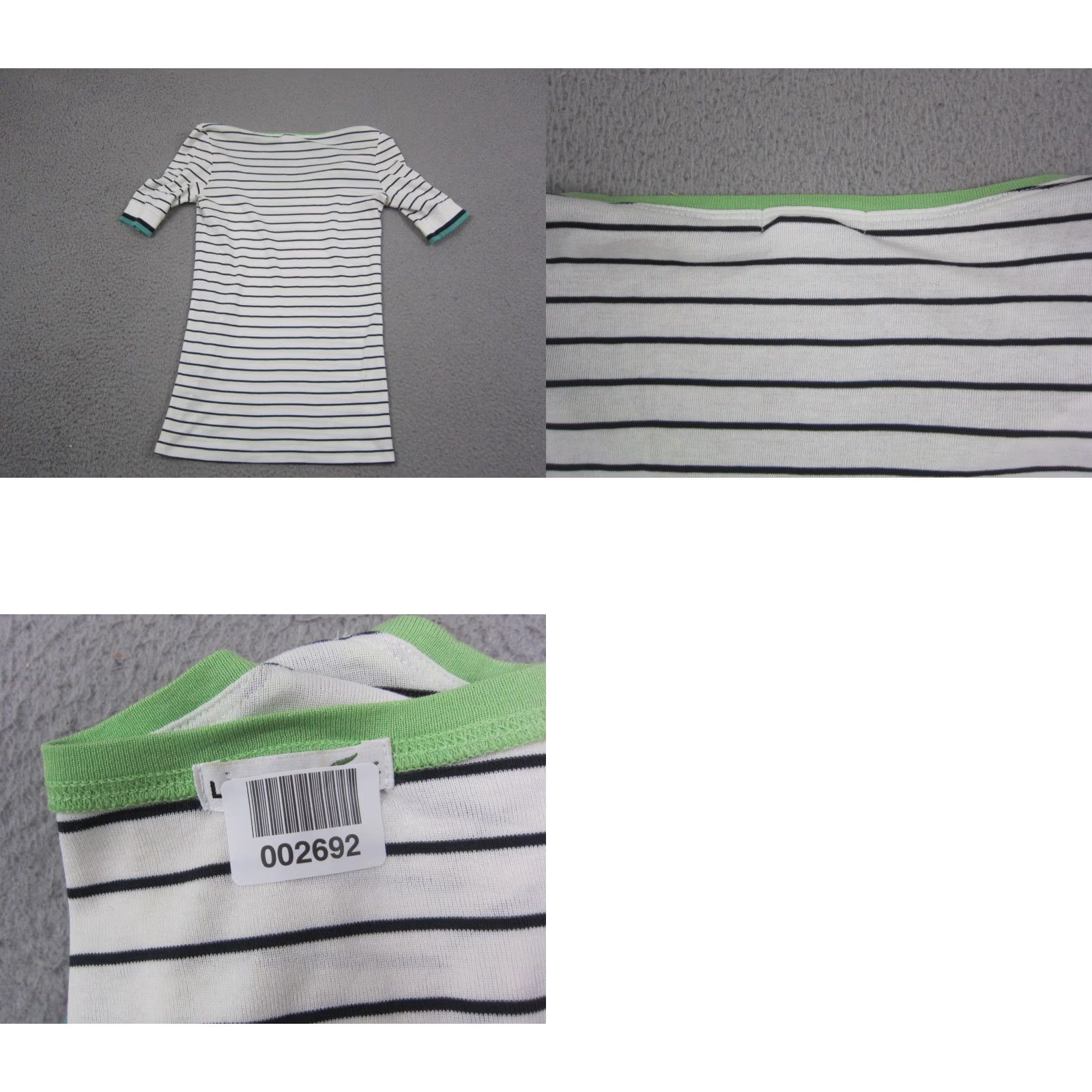 Lacoste Lacoste Shirt Womens S White Striped Knit Short Sleeve Scoop Neck Turquoise? Size S / US 4 / IT 40 - 9 Thumbnail