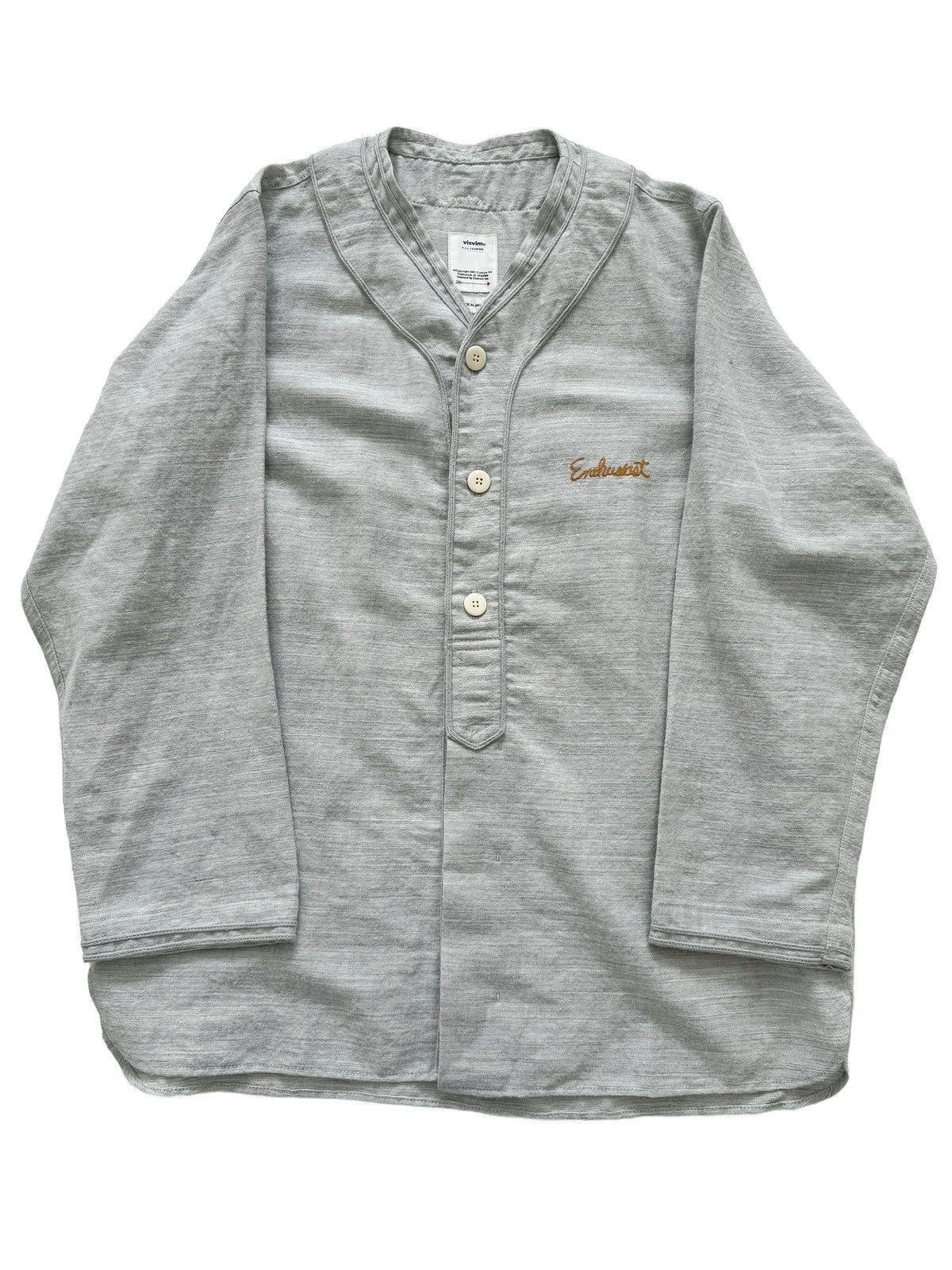 image of Visvim 19Aw Wool/linen Dugout Embroidered Shirt in Grey, Men's (Size Medium)