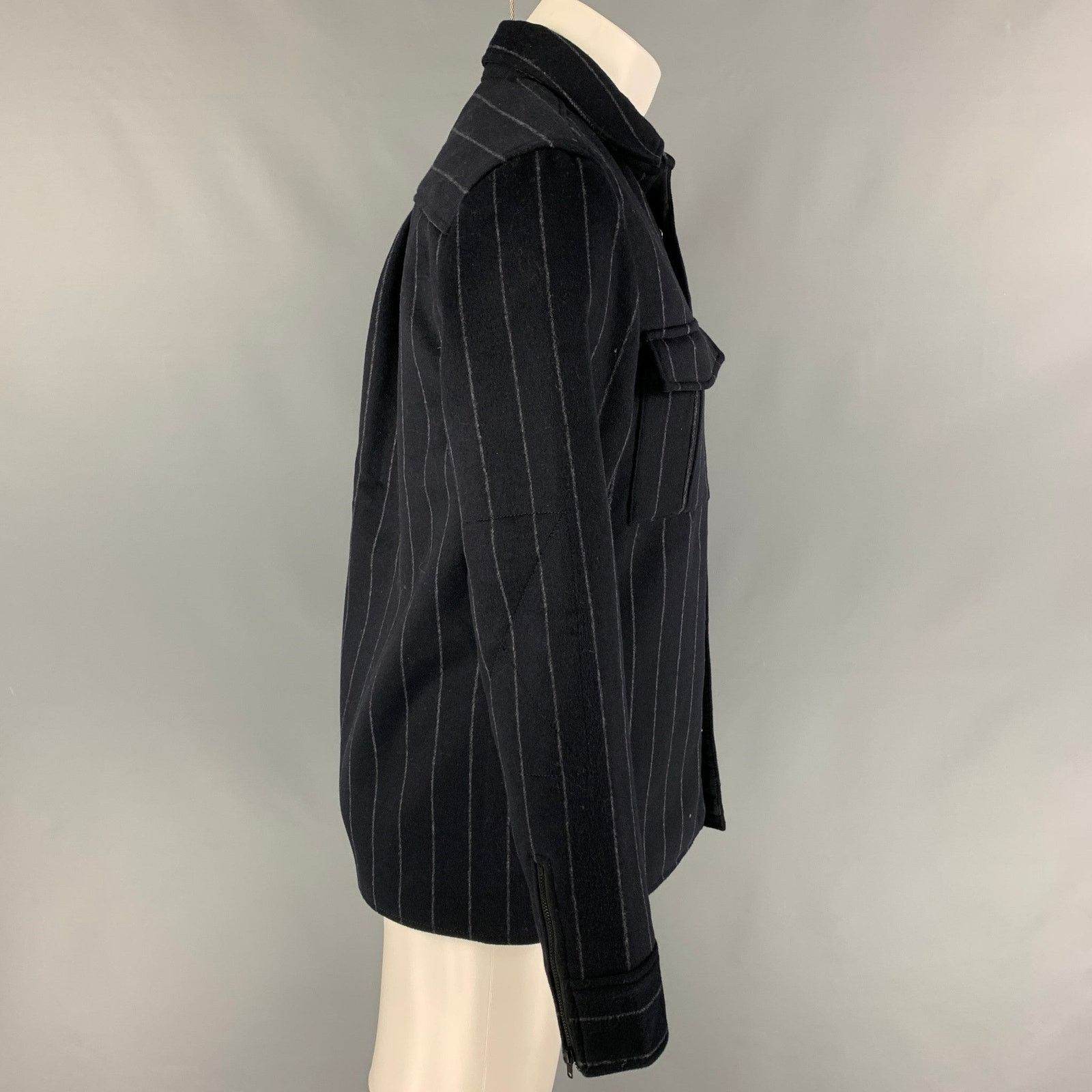 Calibrate CALIBRATE S Navy Grey Chalkstripe Wool Blend Snaps Jacket Size US S / EU 44-46 / 1 - 2 Thumbnail