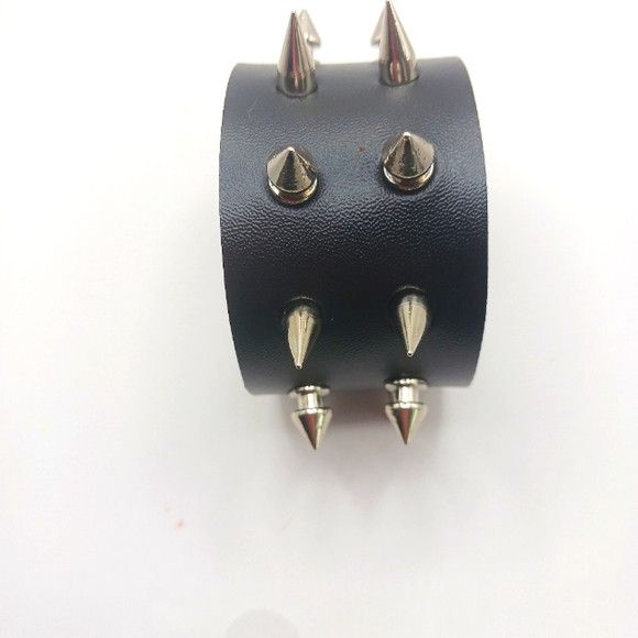 Other Gothic Double Row Spiked 9" Leather Bracelet -Black-New Size ONE SIZE - 2 Thumbnail