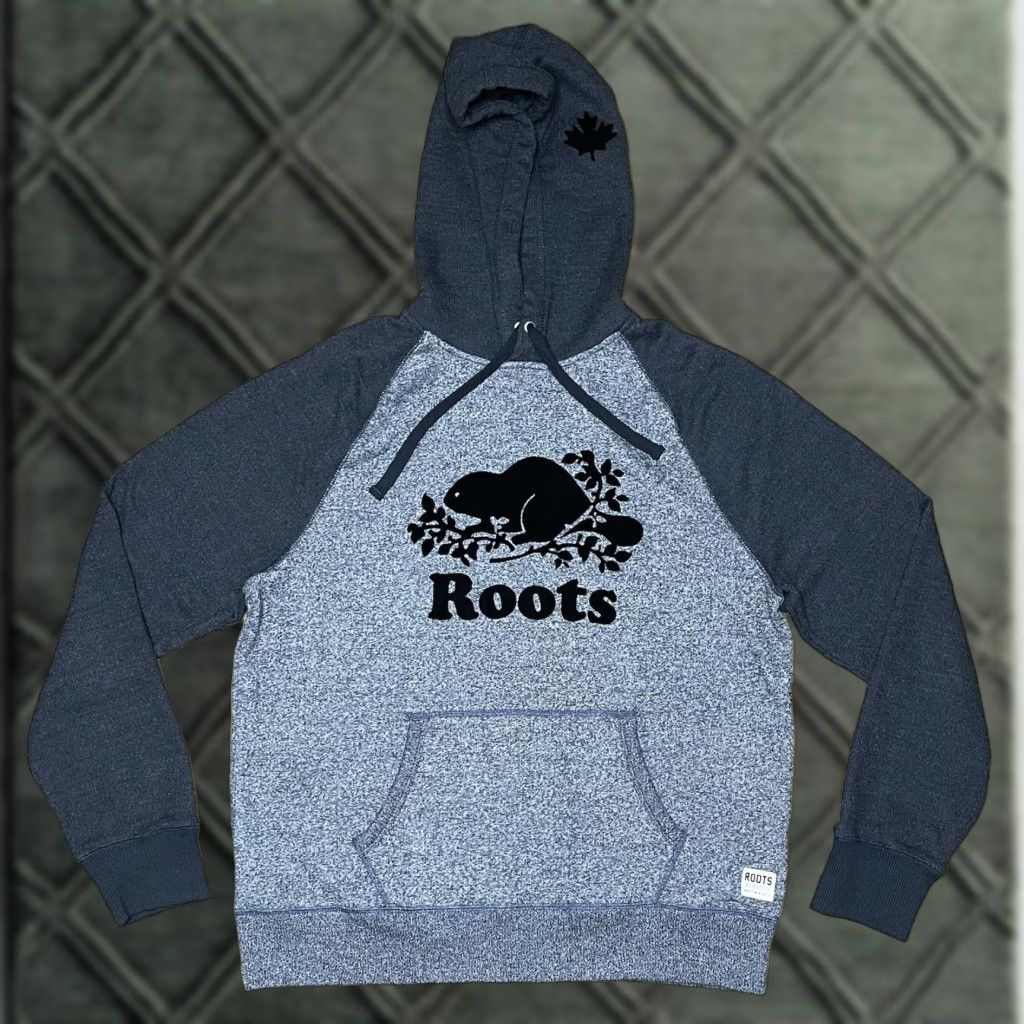 Roots Canada Men's Large Blue Kanga Hoodie Pullover Sweatshirt