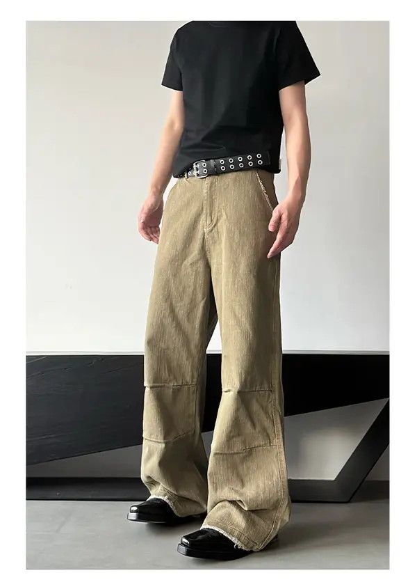 Jean Beige Embroidery Stripes Straight Wide Leg Flare Jeans Size US 32 / EU 48 - 1 Thumbnail