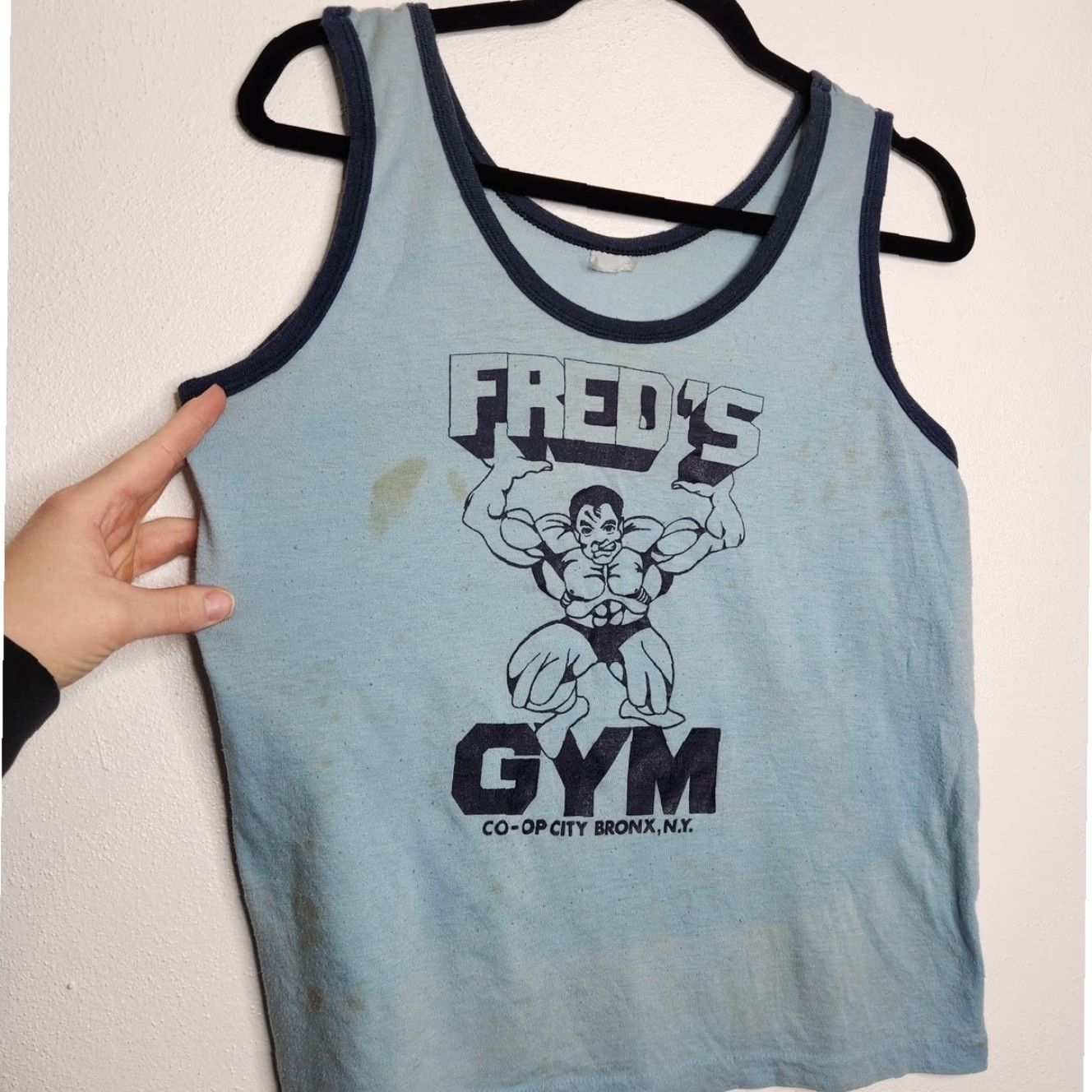 CO VINTAGE Freds Gym Tank Top Co Op City Bronx NY Bodybuilding Workout Shirt Unisex Adults S Blue 60s 70s Size US S / EU 44-46 / 1 - 3 Thumbnail
