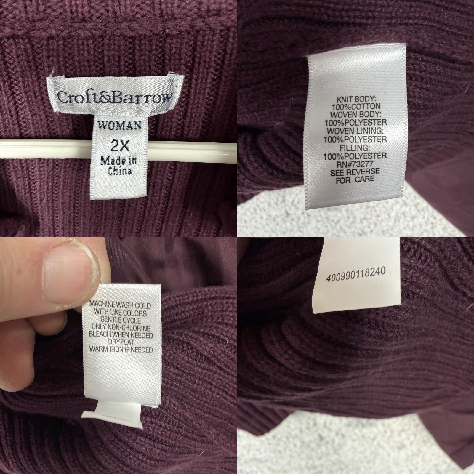 Croft & Barrow Croft & Barrow Jacket Women 2X Plus Plum Purple Quilted Knit Coastal Grandmacore Size XXL / US 16-18 / IT 52-54 - 8 Thumbnail