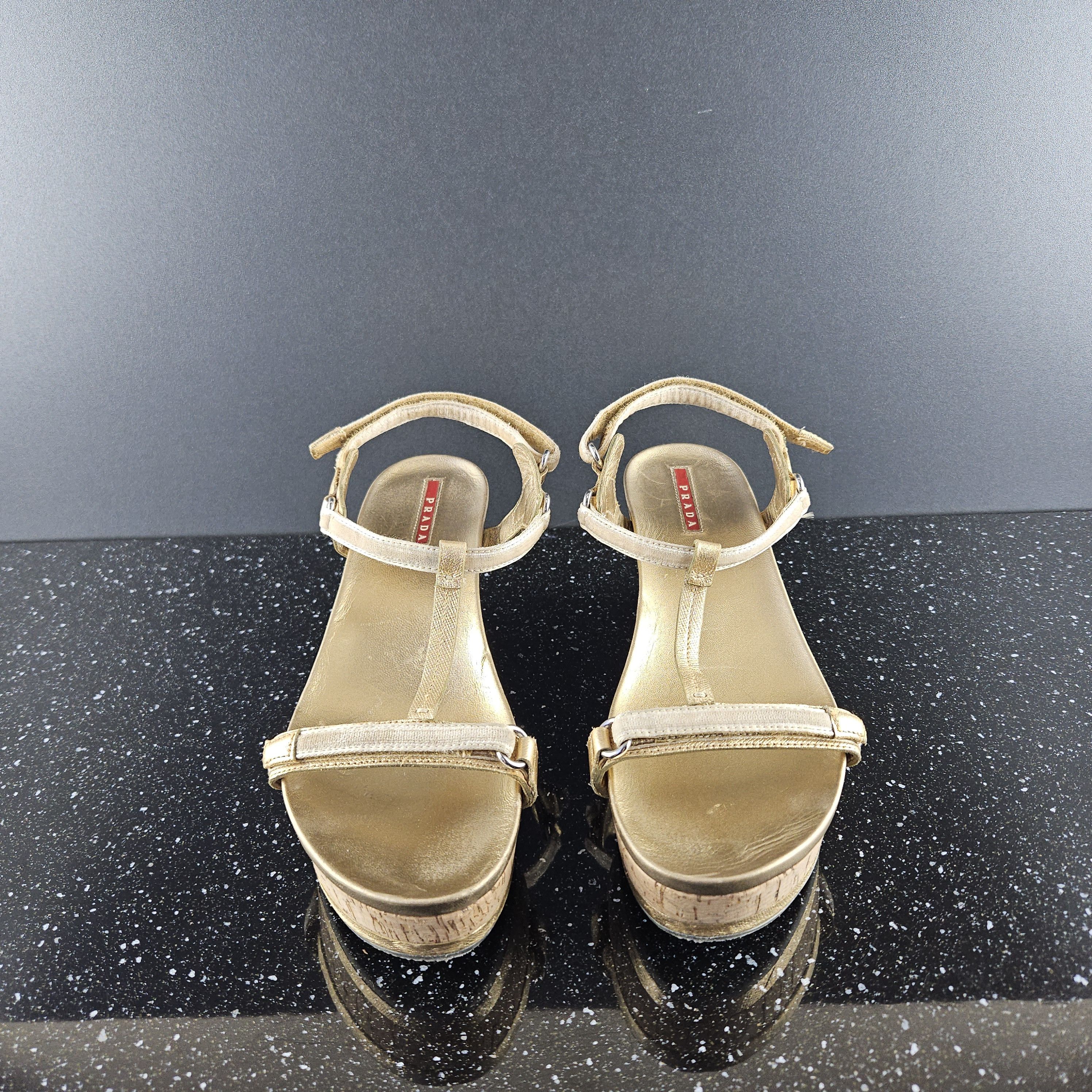Prada Prada gold platform sandals Cork Sz 39.5 Size US 9.5 / IT 39.5 - 3 Thumbnail