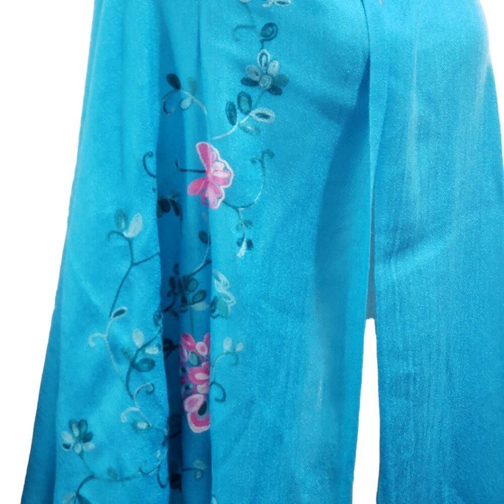 Designer CT1763 Turquoise 100% Cashmere Floral Wrap Size ONE SIZE - 3 Thumbnail