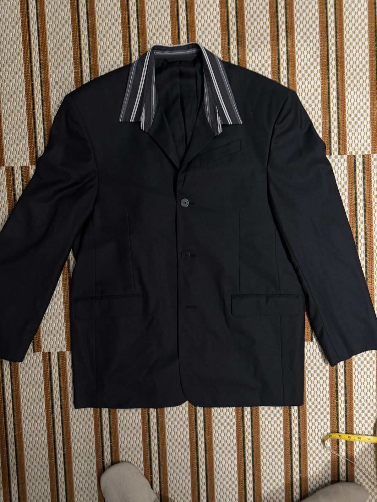 Runway Welsh Striped Collar Wool Shoulder Padded Suit