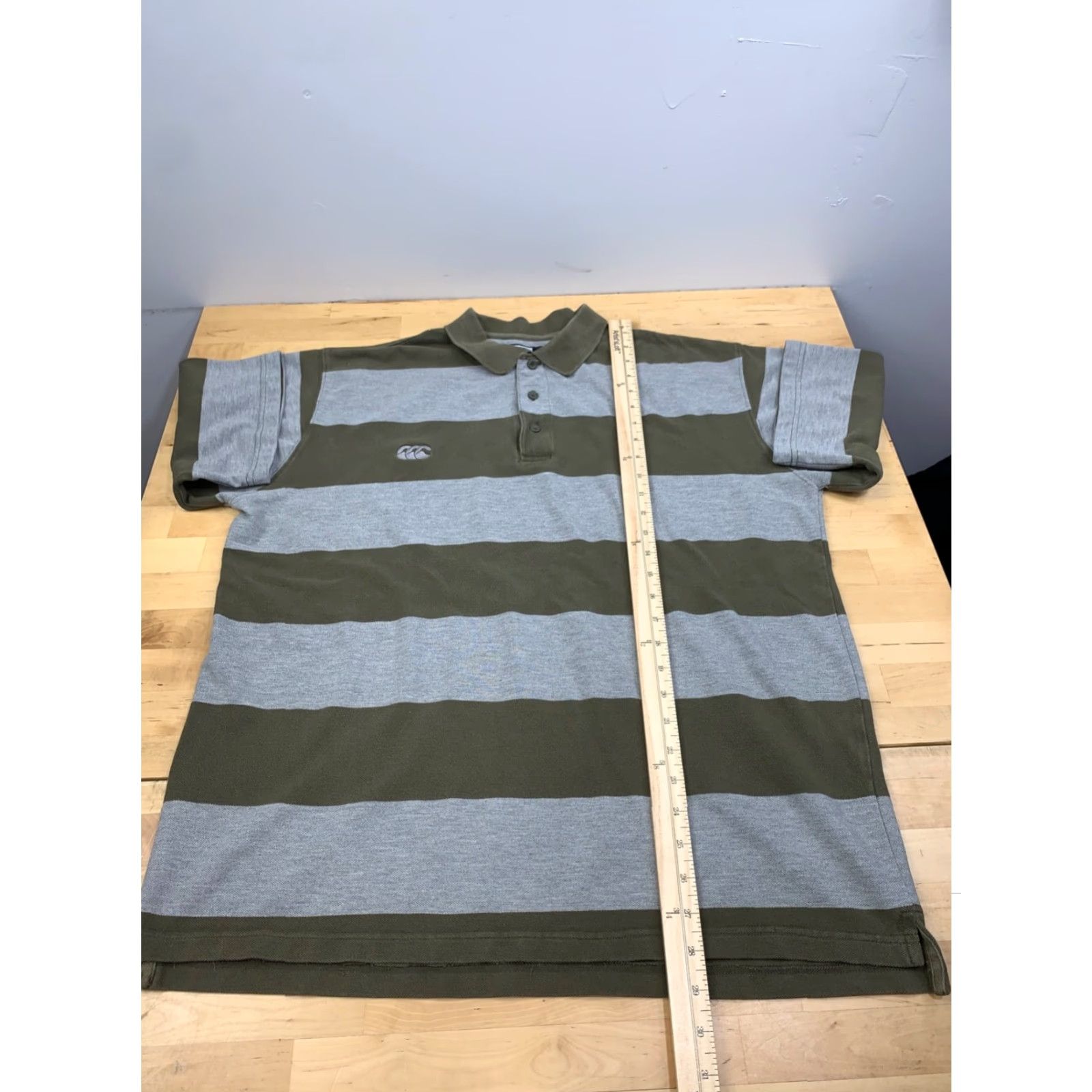 Vintage Canterbury Polo Shirt Mens XL Striped Short Sleeve Green Gray Polo Shirt Casual Activewear Rugby 90s? Size US XL / EU 56 / 4 - 3 Thumbnail