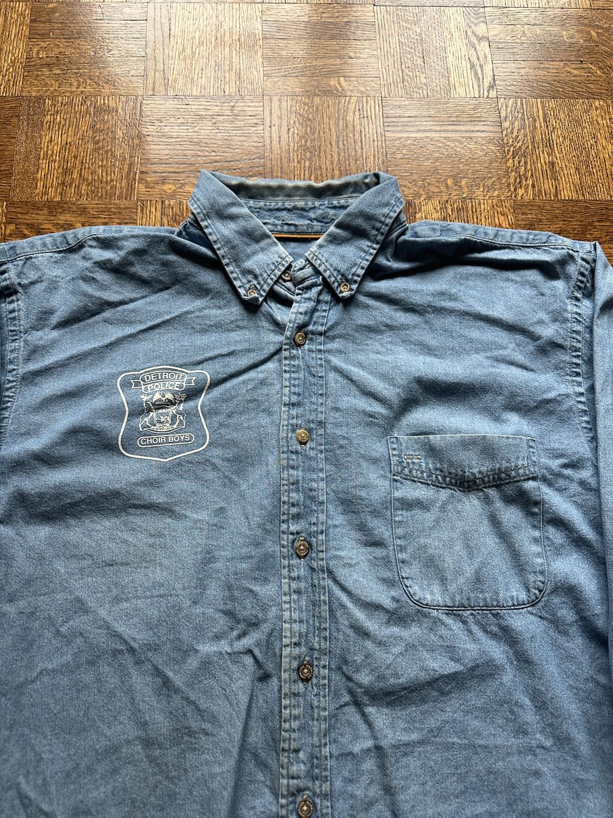 Vintage Vintage 90s Detroit Police Denim Button Up Shirt Size US XL / EU 56 / 4 - 2 Thumbnail
