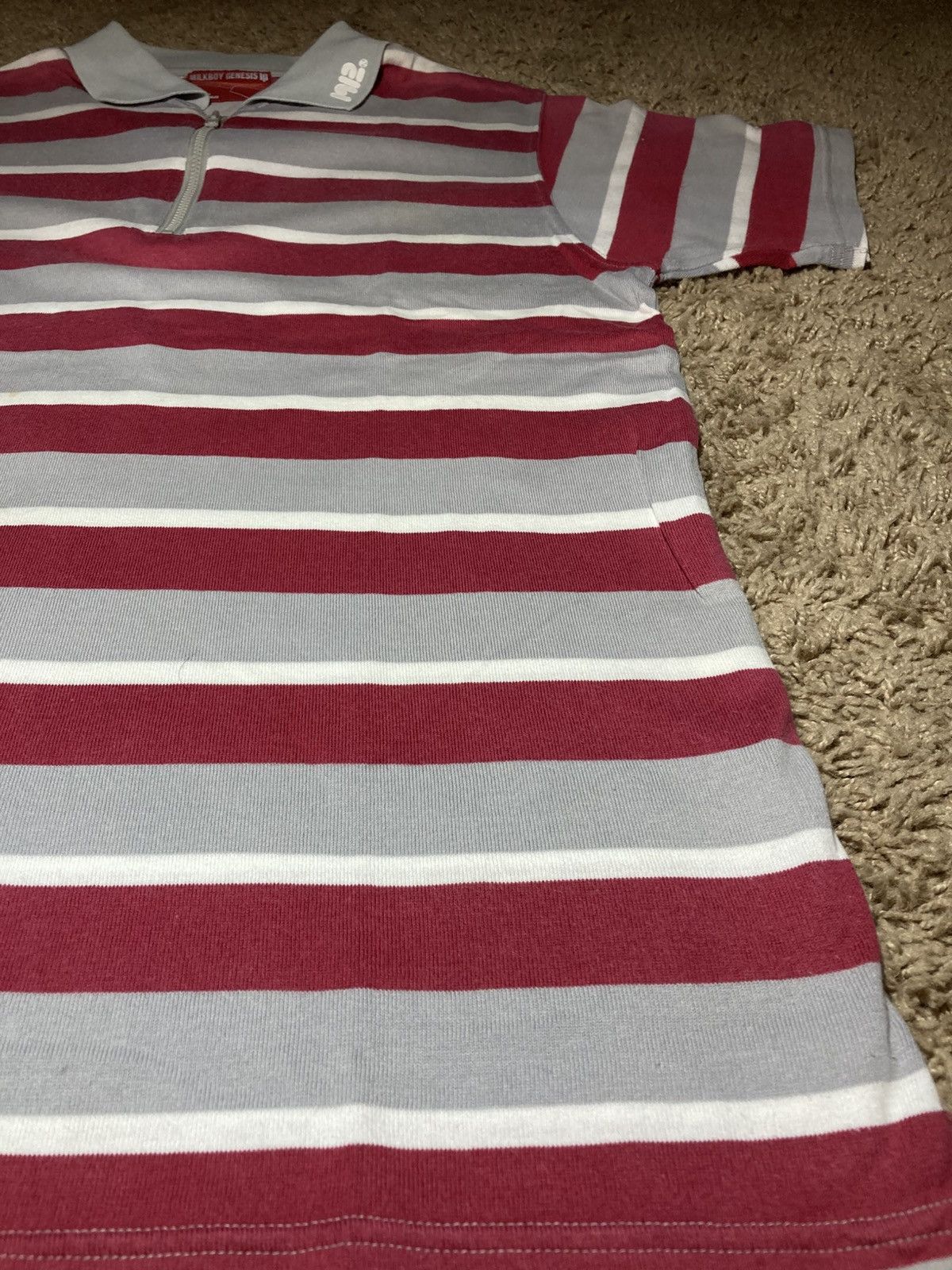Japanese Brand 2001 Milkboy Genesis Striped Gray Zip Up Polo 90s Shirt MB Size US M / EU 48-50 / 2 - 6 Thumbnail