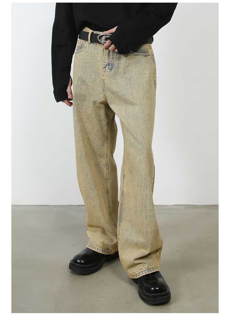 Japanese Brand × Jean Vintage simple washed distressed yellow mud straight jeans Size US 32 / EU 48 - 3 Thumbnail