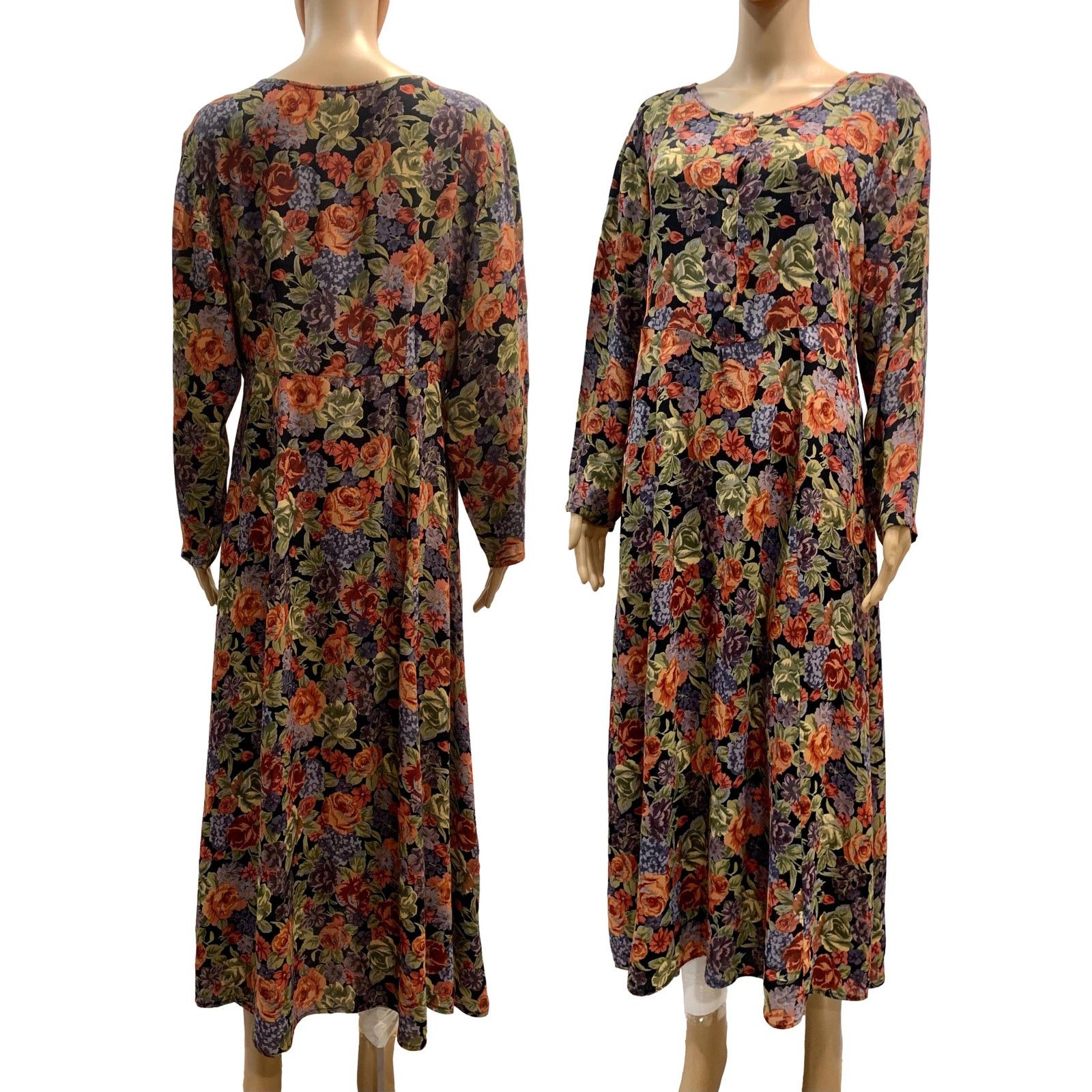 Vintage 90s Bohemian Floral Rayon Midi Dress Size S / US 4 / IT 40 - 3 Thumbnail