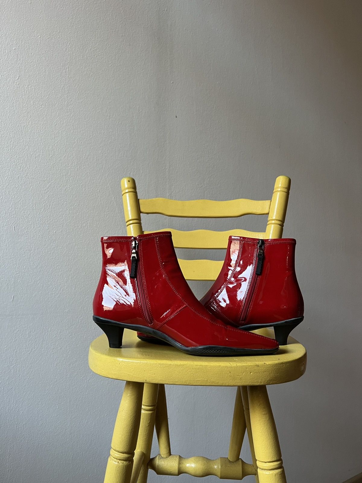 Prada Prada Patent Red Leather Low Heel Boots Platforms Size US 7.5 / IT 37.5 - 7 Thumbnail