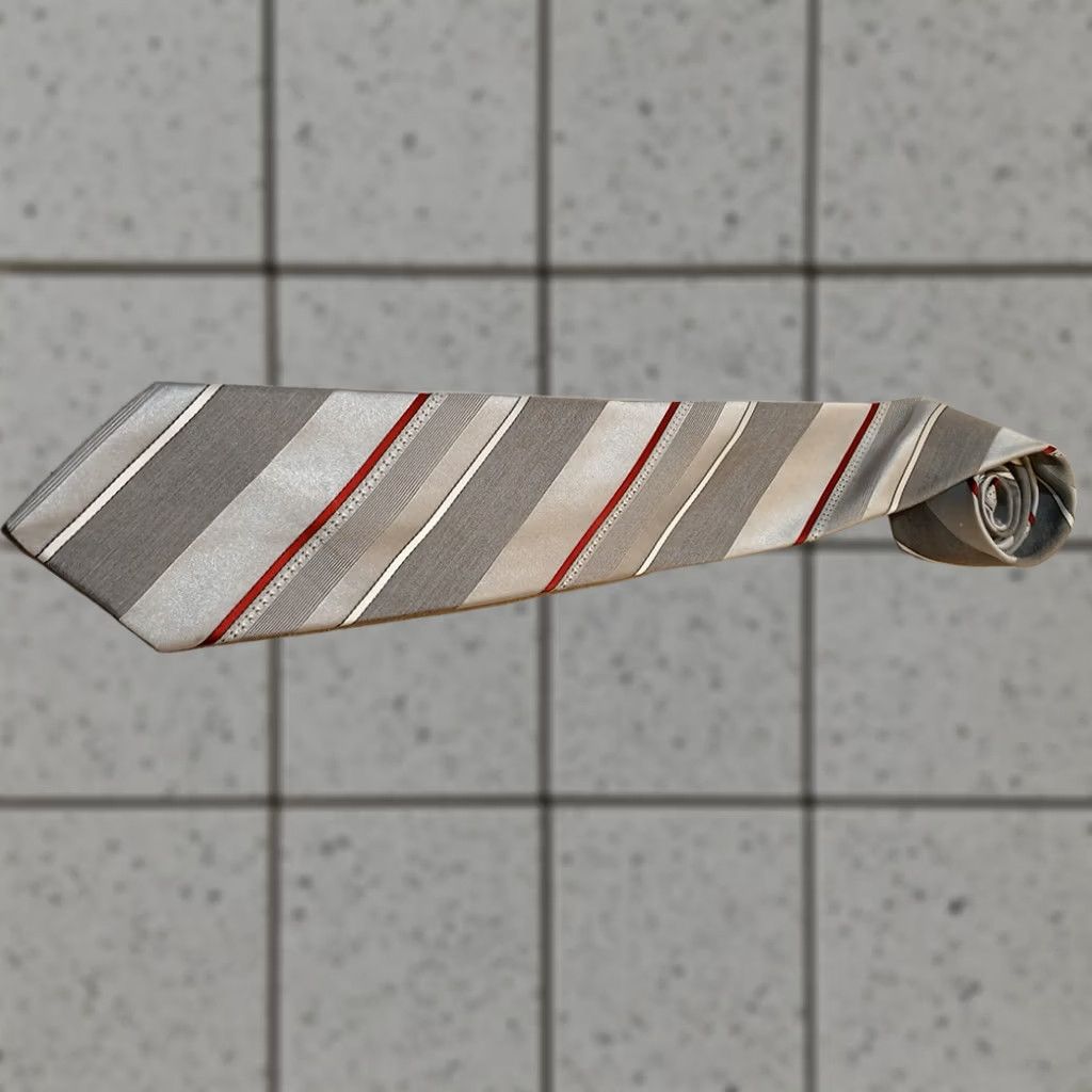 Sears VINTAGE Sears Men's Store Necktie Gray Tie With Red And White Stripes 56" x 3" Red Striped Pointed Classic Short One Size Men Mens Tie Size ONE SIZE - 1 Thumbnail