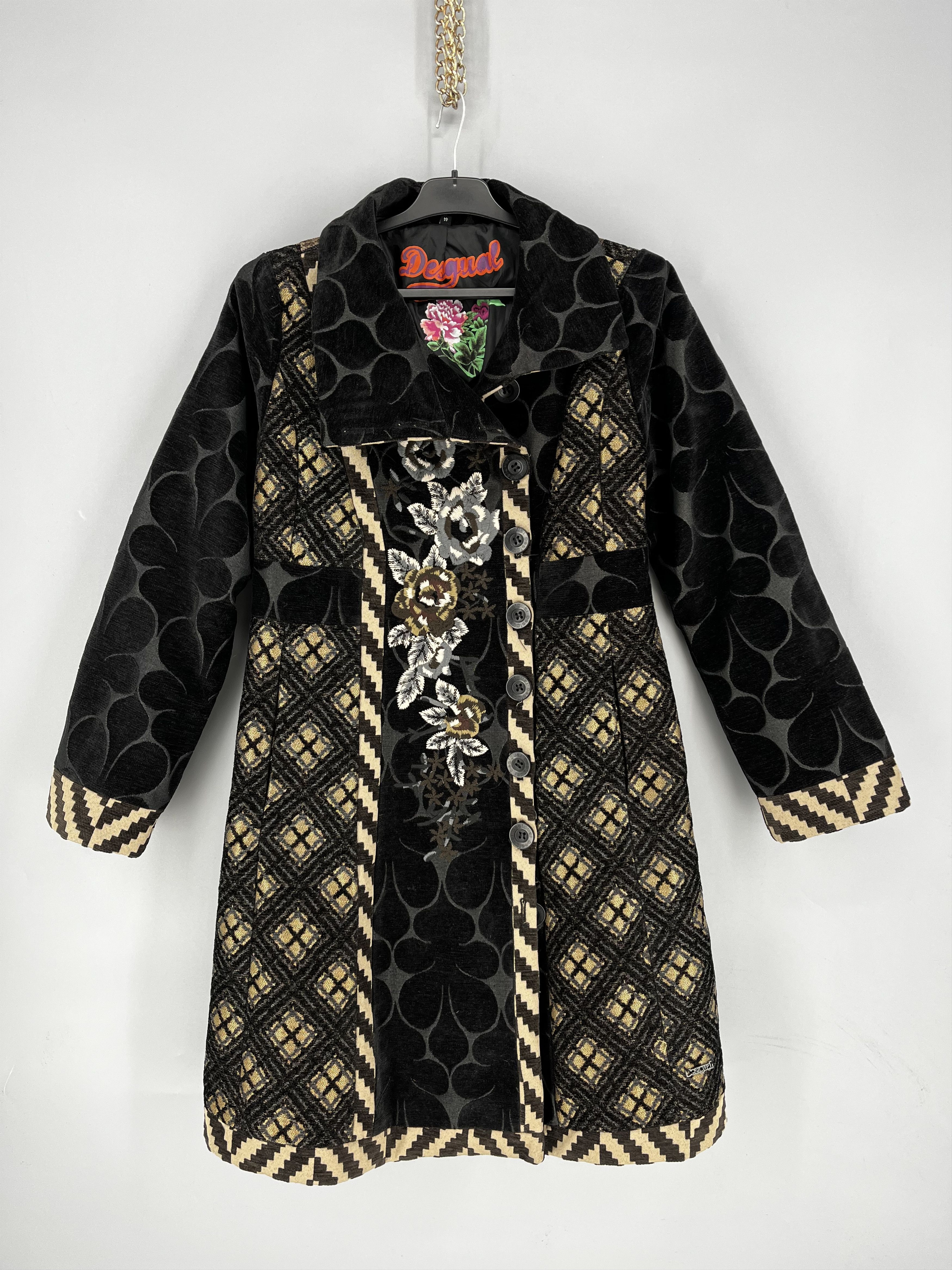 Desigual Desigual Womens Black Beige Embroidered Coat Jacket Pockets Size M / US 6-8 / IT 42-44 - 1 Thumbnail
