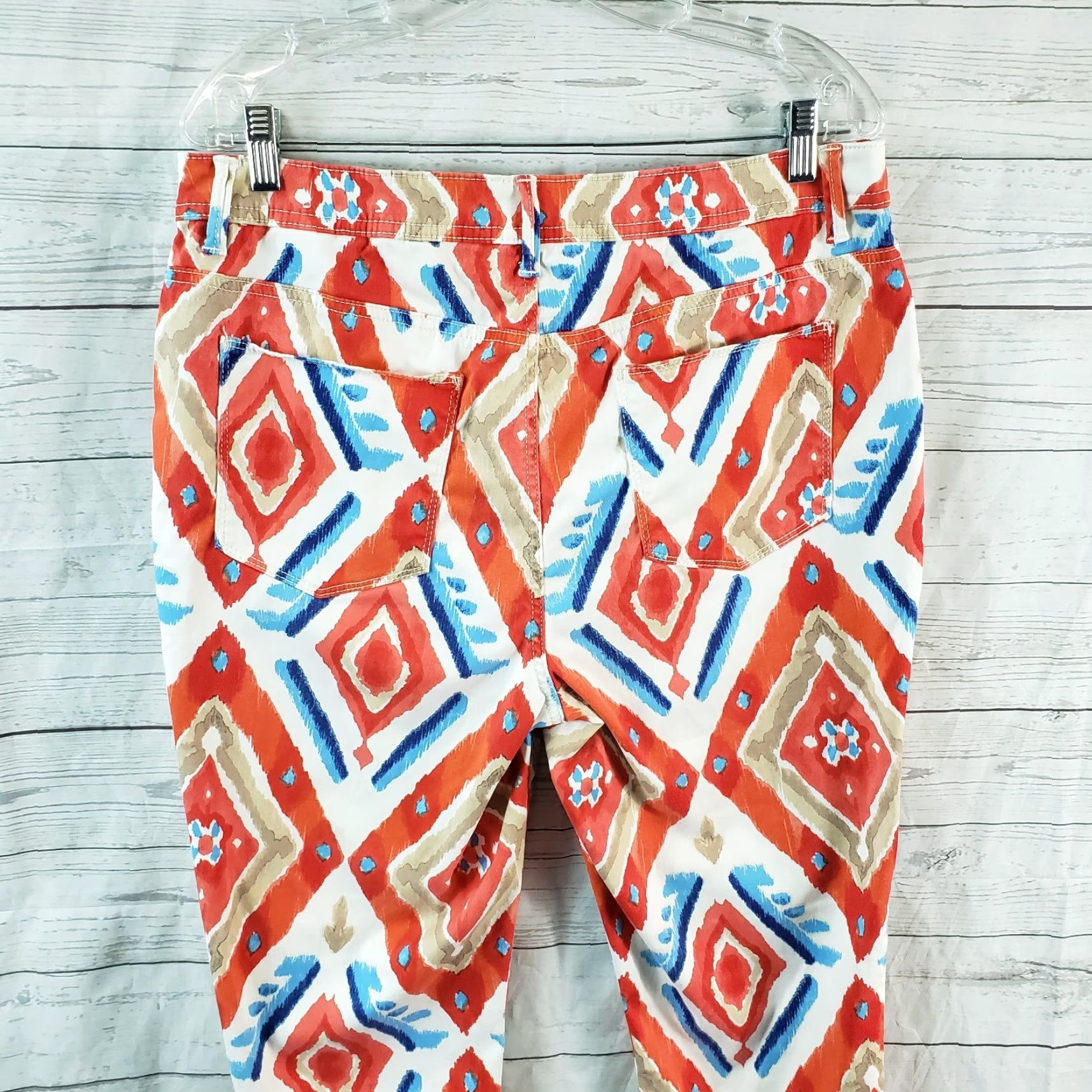 Vintage Chico's Womens Platinum Crop Pants Sz 12 Red Blue High Rise Cotton Blend Cropped Inseam 23 Womens Shoes? Size 34" / US 12 / IT 48 - 4 Thumbnail