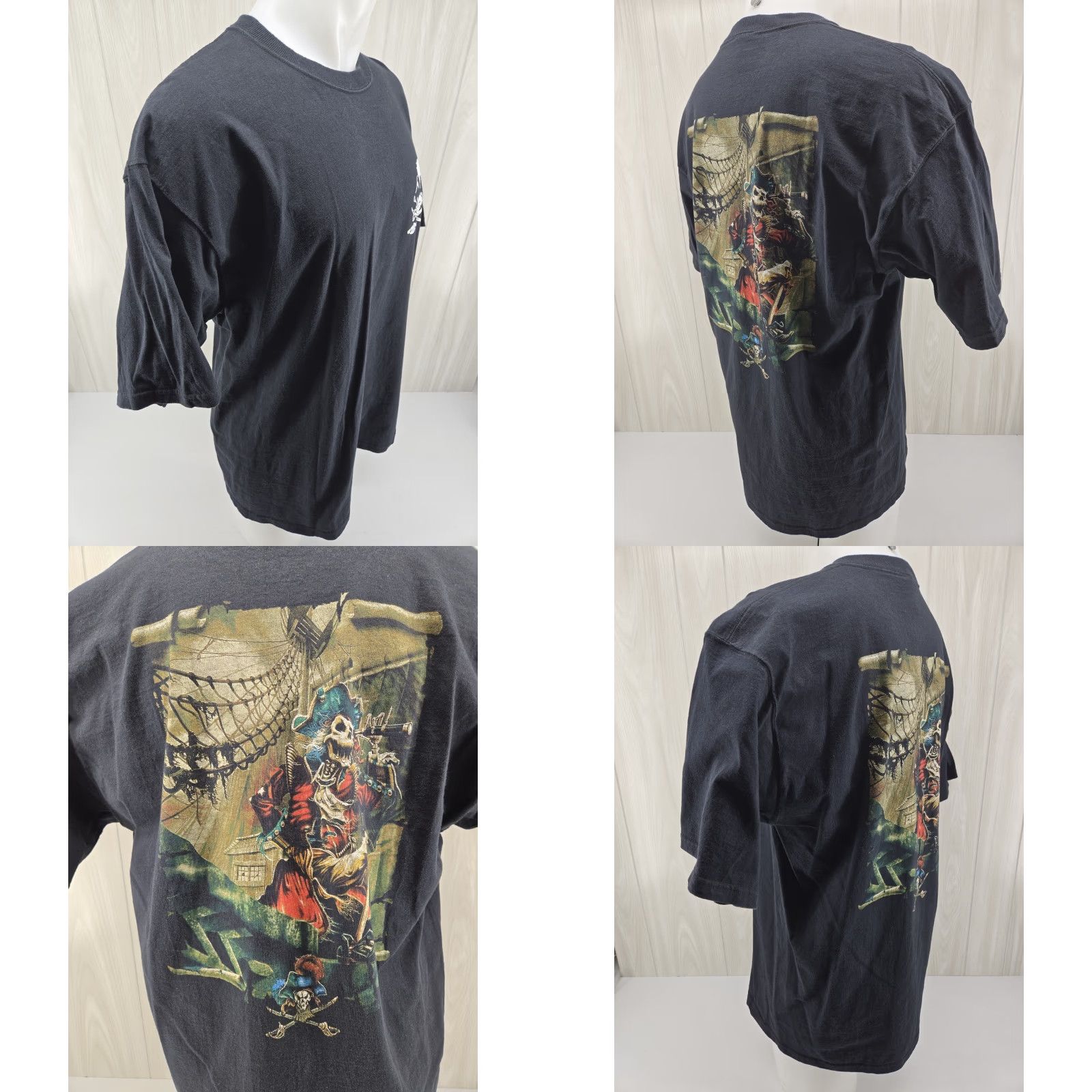 Fruit Of The Loom VINTAGE Fruit of the Loom T Shirt Skeleton Pirate Art Skull 90s Y2K XL Black Mens Short Sleeve Crew Neck Cotton Graphic Print Size US XL / EU 56 / 4 - 8 Thumbnail