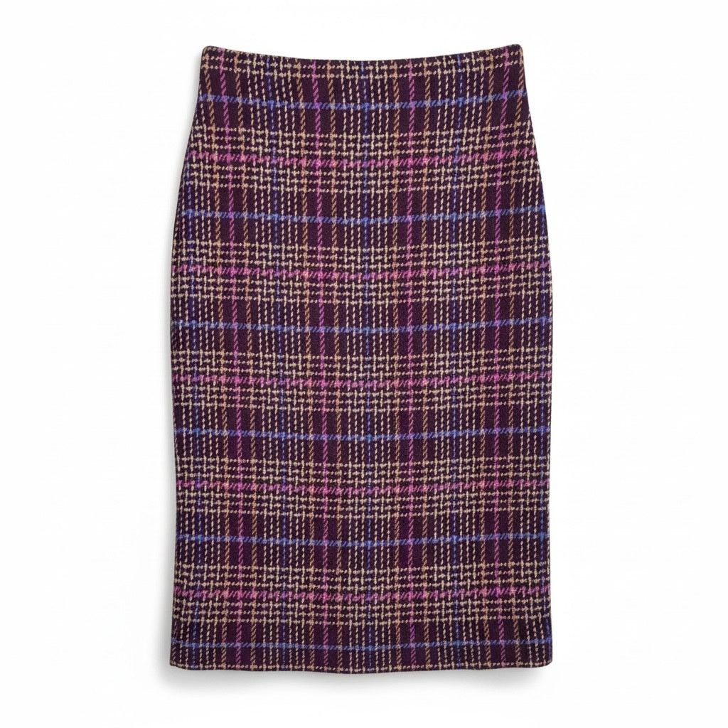 Ann Taylor Ann Taylor Women's Medium Purple Plaid Stretch Pencil Skirt Size 31" - 1 Thumbnail