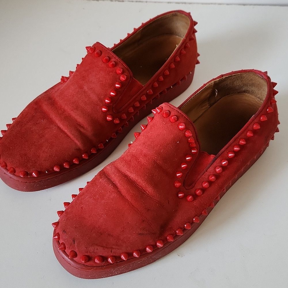 Christian Louboutin CHRISTIAN LOUBOUTIN | Pik Boat Mens Shoes Spike Slipons Red Size US 6.5 / EU 39-40 - 2 Thumbnail