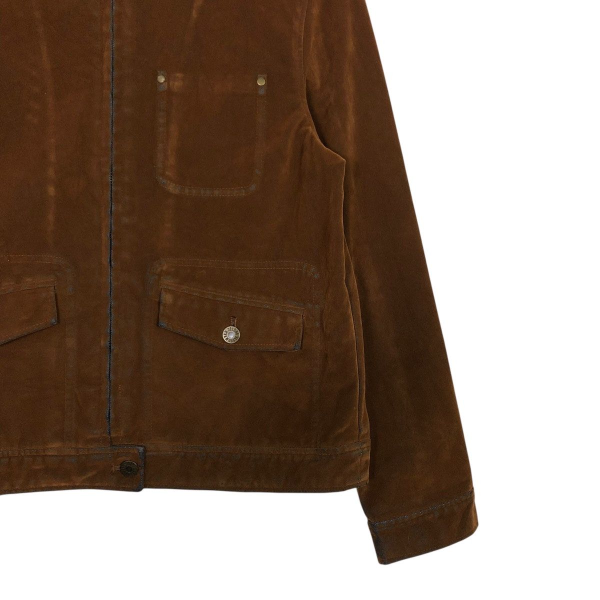 Japanese Brand 🔥RICH BROWN CROPPED CHORE BIKER JACKET SKY BOMBER Size US L / EU 52-54 / 3 - 7 Thumbnail