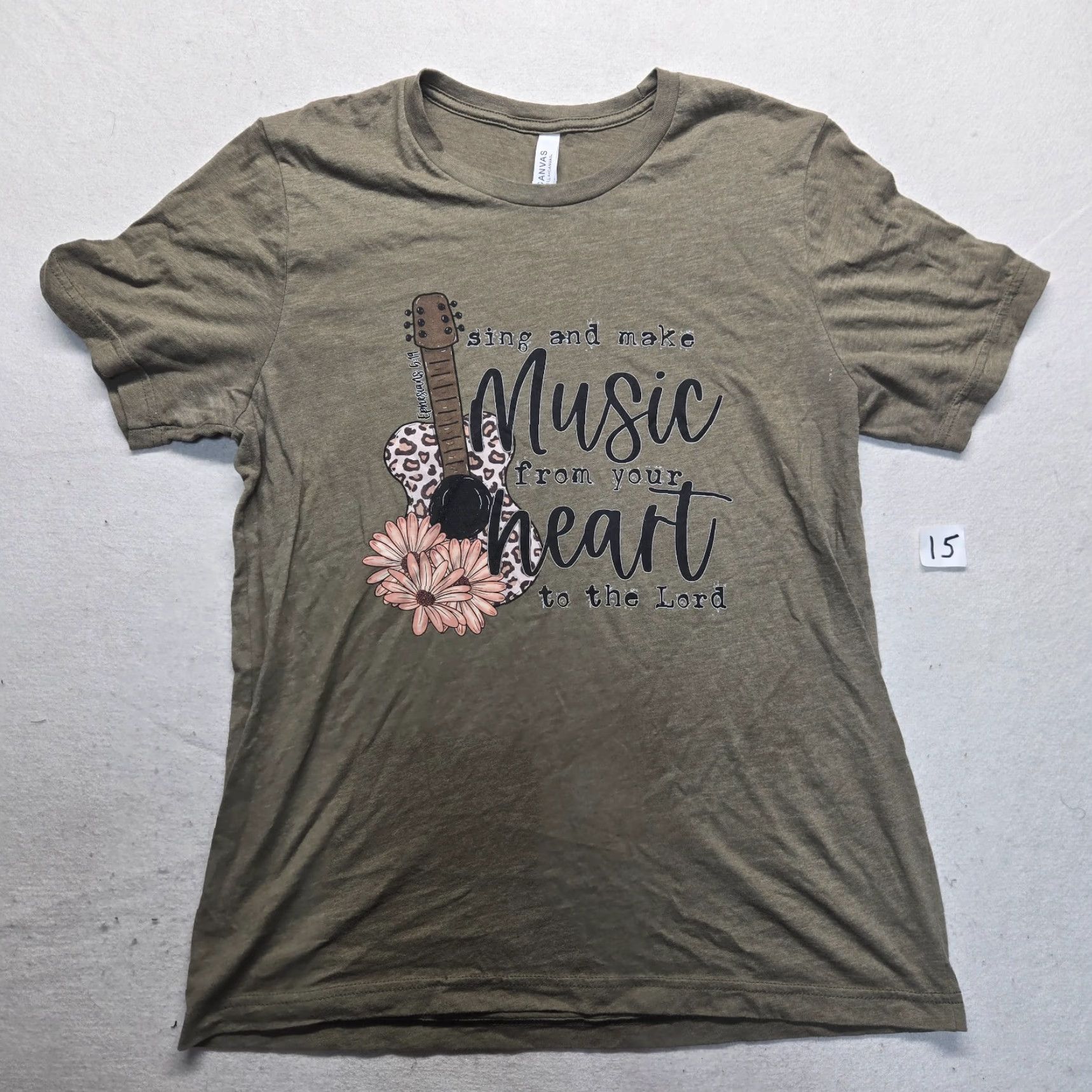 Vintage Christian T-Shirt Ephesians 5:19 Bible Verse Casual Short Sleeve Adult Women's Large Beige Size L / US 10 / IT 46 - 2 Thumbnail