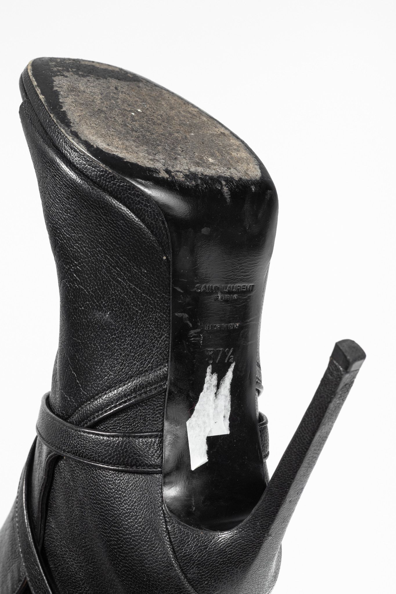 Saint Laurent Paris Saint Laurent Nero Leather Wraparound Open-Toe Booties Size US 7 / IT 37 - 4 Thumbnail
