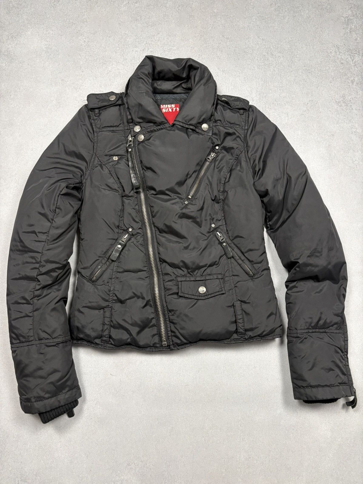 Miss Sixty Black Puffer Moto Jacket Biker Y2K 2000s Vintage