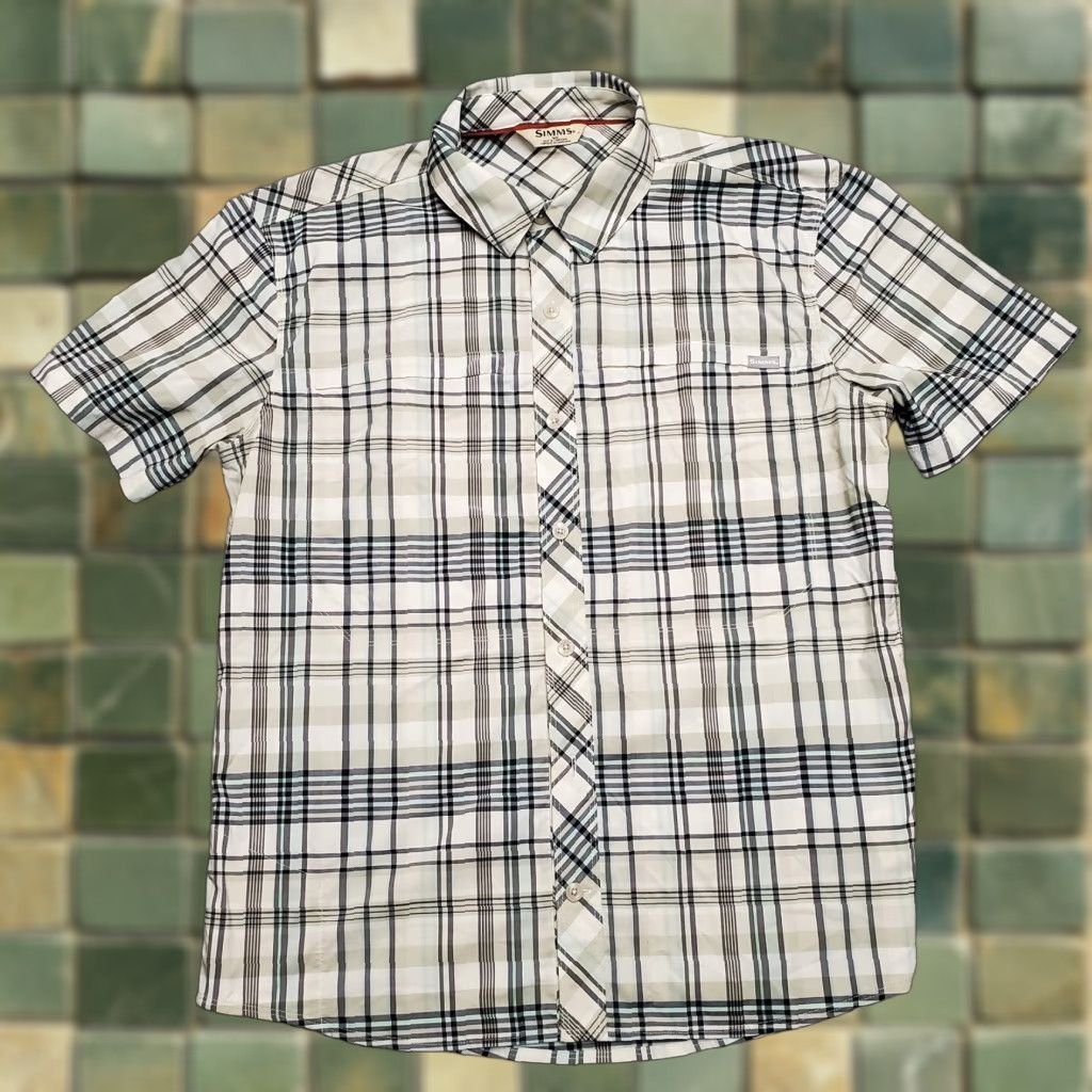 Vintage Simms Shirt Mens L Beige Plaid Nylon Spandex Vented Performance Breathable Moisture Wicking Pockets Casual Button-Up Size US L / EU 52-54 / 3 - 1 Thumbnail