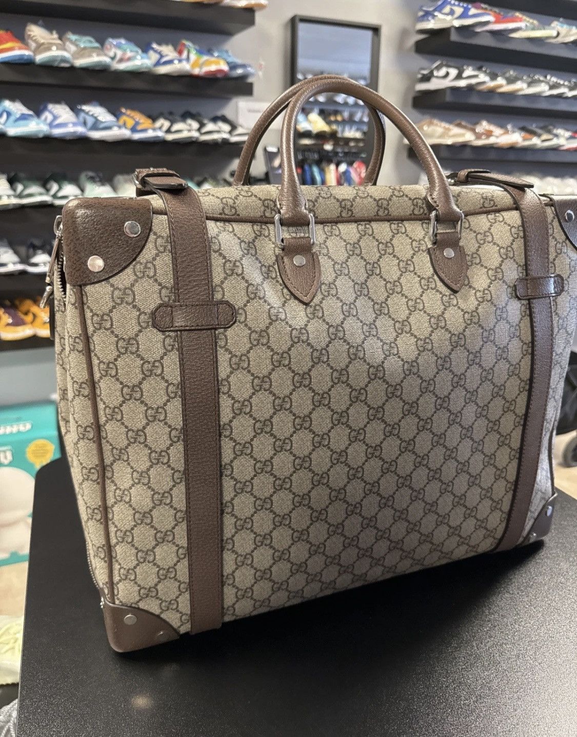 Gucci AUTHENTIC Gucci Beige GG Supreme Trunk Holdall Tote Brown Size ONE SIZE - 3 Thumbnail