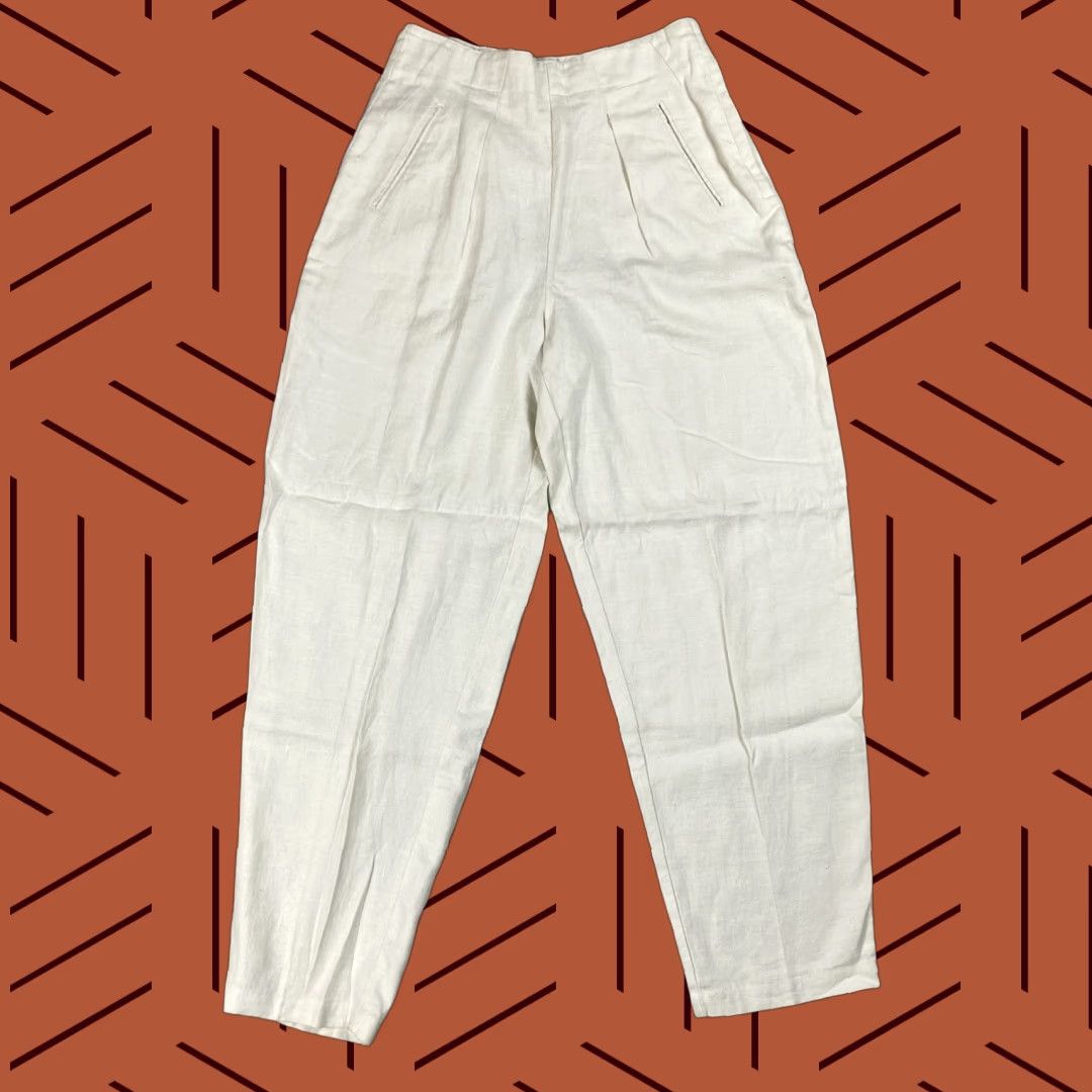 Gap VINTAGE Gap 80s 90s High Rise Pleated Linen Pants 7/8 Ivory Women's Rare Size 28" / US 6 / IT 42 - 1 Thumbnail