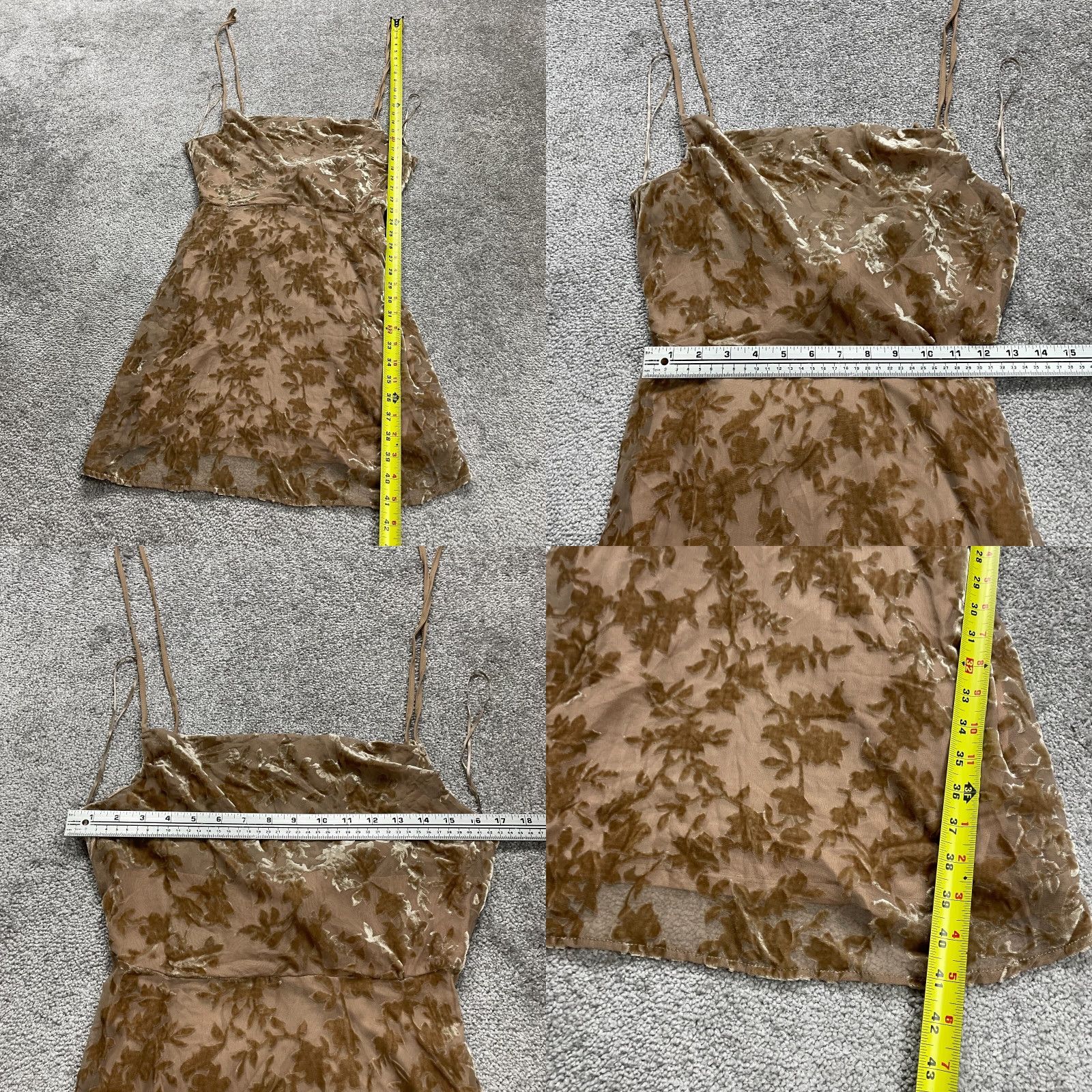 Velvet Le Lis Dress Womens M Brown Velvet Floral Spaghetti Backless Sleeveless Zip Knee Length Size M / US 6-8 / IT 42-44 - 8 Thumbnail