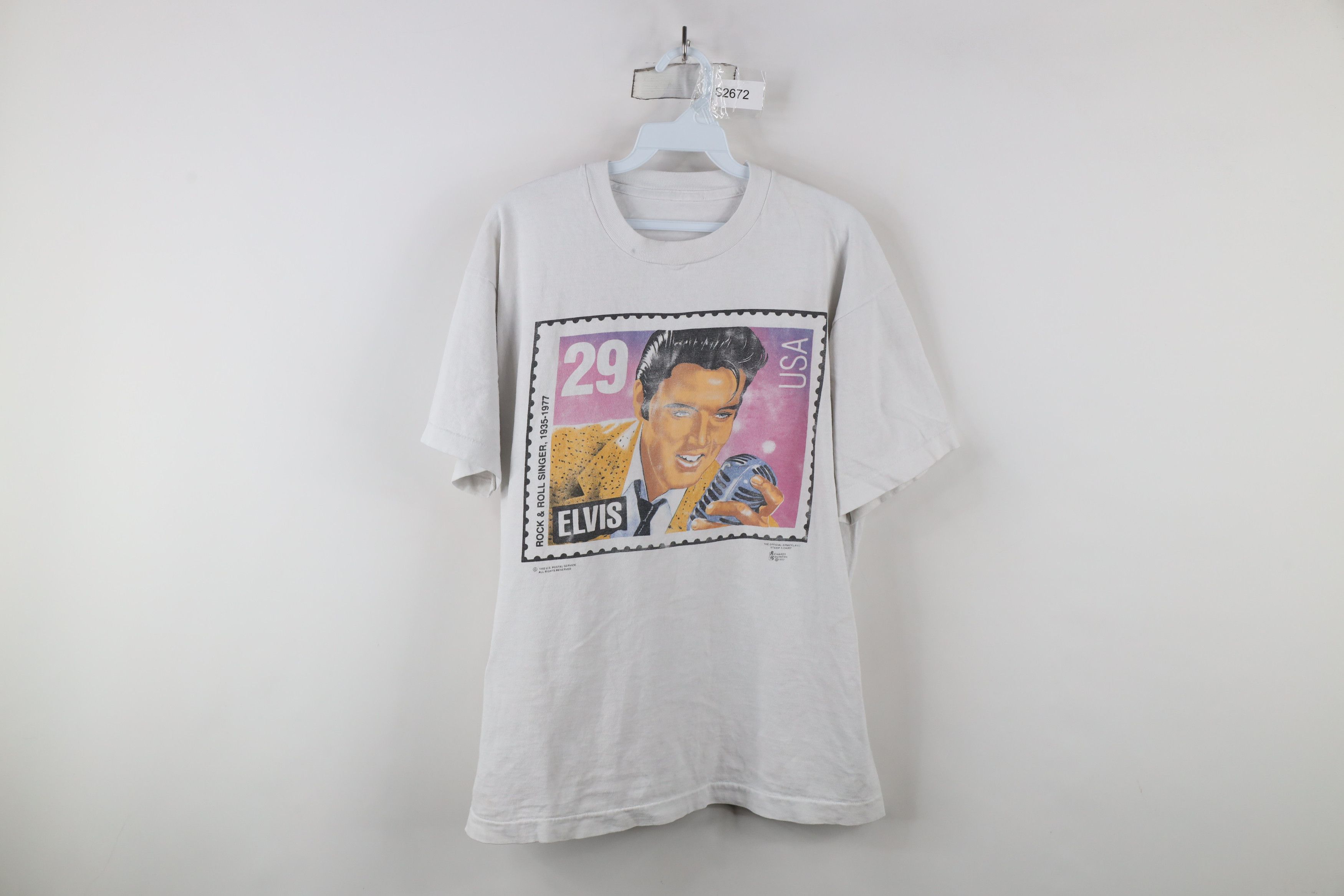 Vintage Vintage 90s Spell Elvis Presley Postage Stamp T-Shirt USA Size US L / EU 52-54 / 3 - 1 Thumbnail
