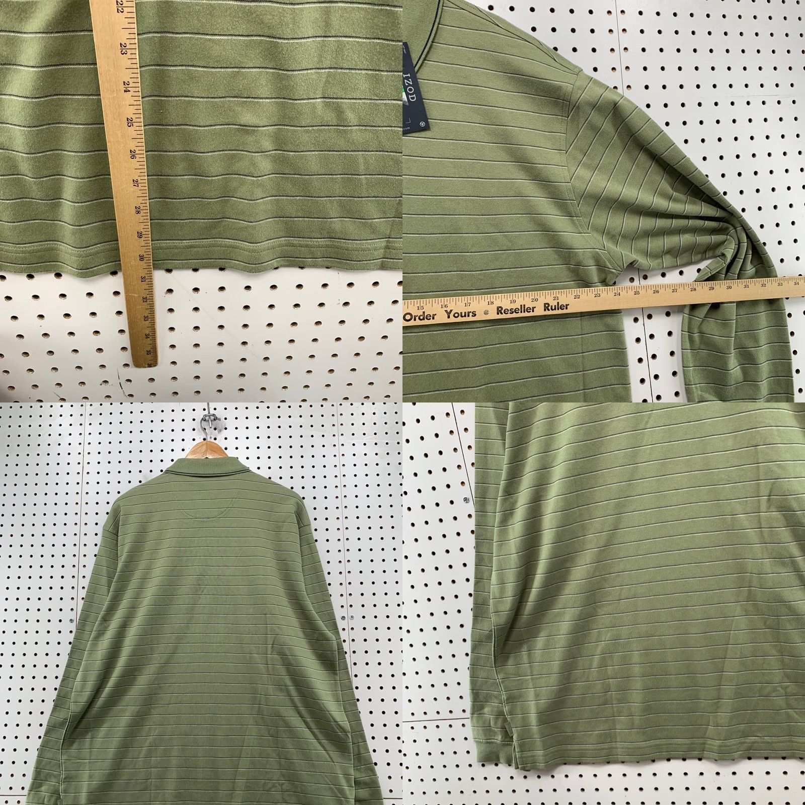 Izod IZOD Polo Shirt Mens L Olive Green Striped Long Sleeve Collared NWT Shirt Size US L / EU 52-54 / 3 - 9 Thumbnail