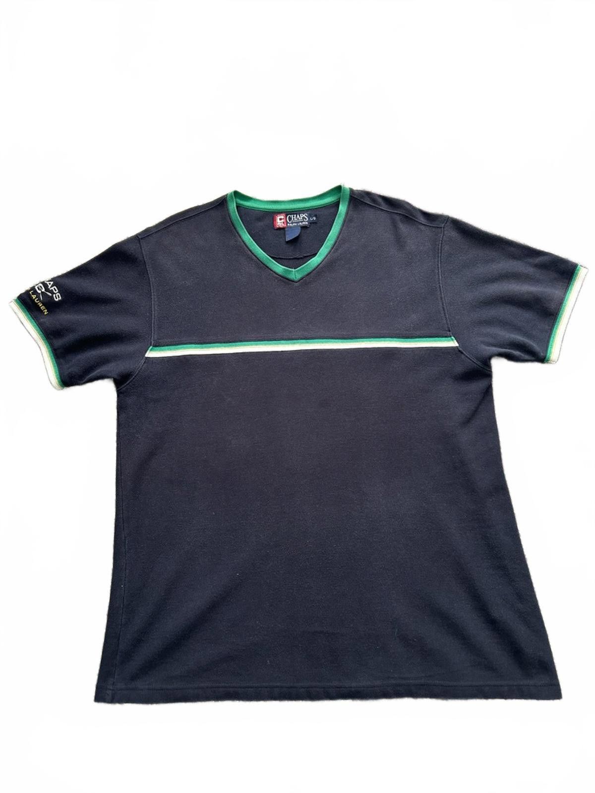 Chaps Ralph Lauren Men's Black V-Neck T-Shirt with Green and