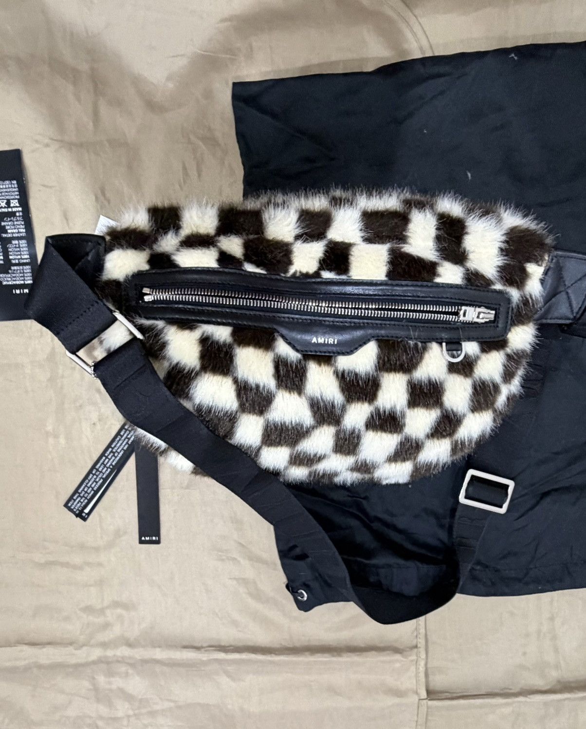 Amiri AMIRI Men's Checkered Faux Fur Belt Bag Size ONE SIZE - 4 Thumbnail