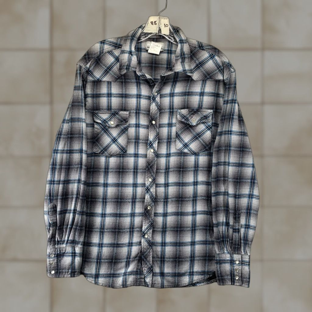 Wrangler VINTAGE Wrangler Western Flannel Shirt Men XL Casual Check Long Sleeve Cotton Blue Gray 90s Western Mens Size US XL / EU 56 / 4 - 1 Thumbnail