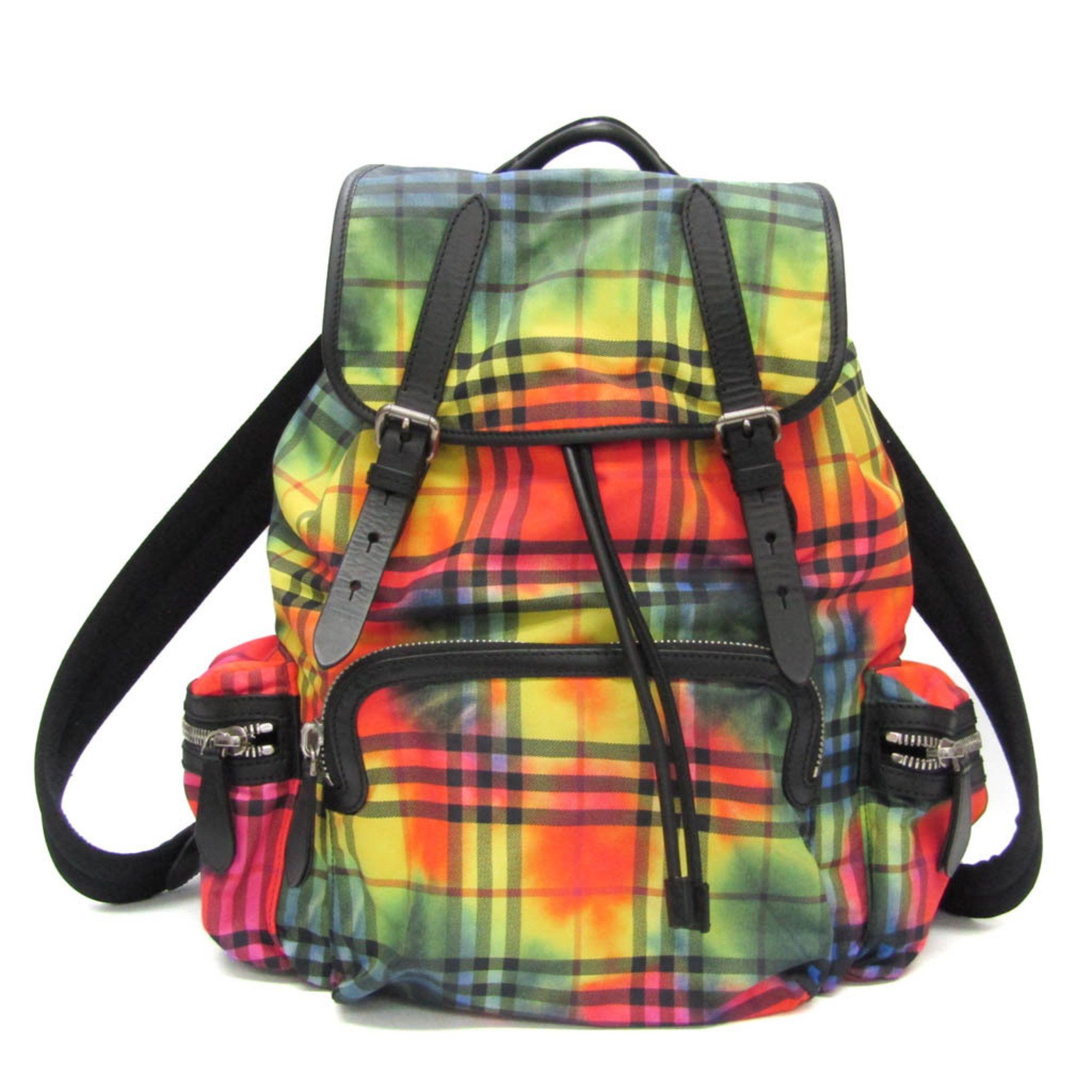 image of Burberry Rainbow Tie Dye 4077887 Women,men Nylon,leather Backpack Black,multi-Color, Women's