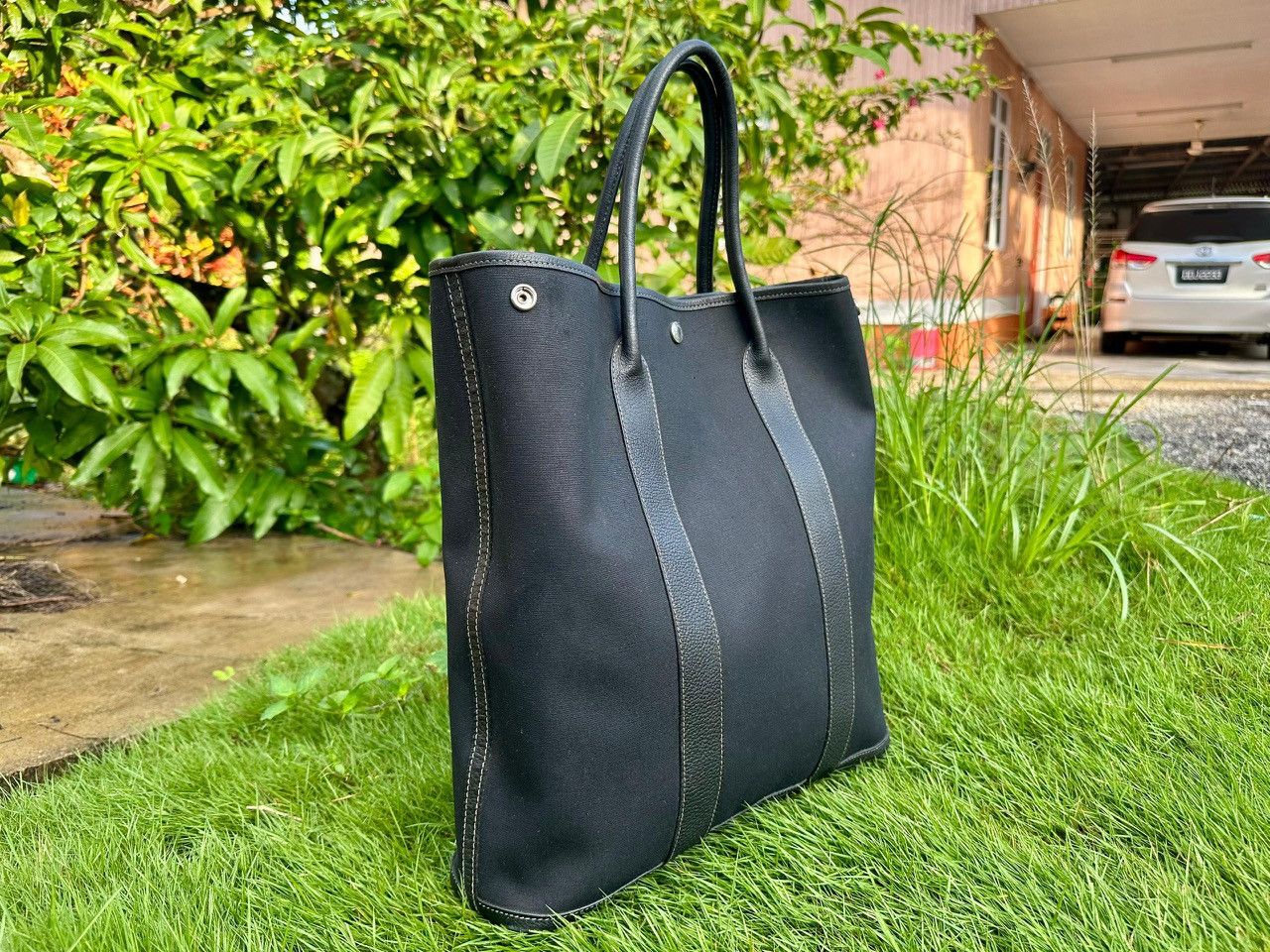 Hermes Authentic Hermes Garden File MM Black Toile Officier Leather Size ONE SIZE - 4 Thumbnail