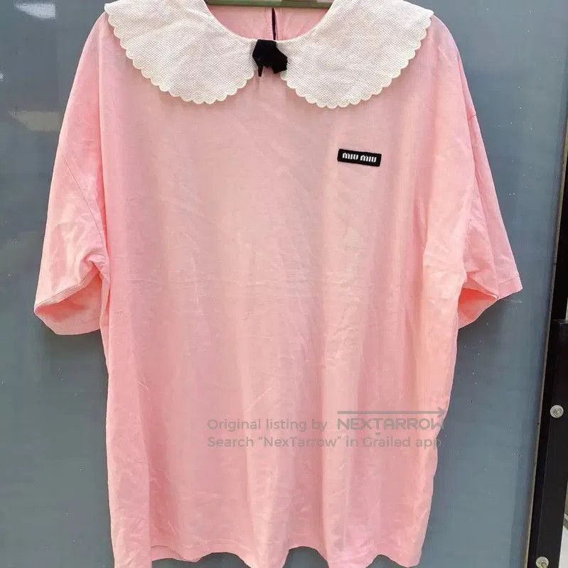 Miu Miu Miu Miu Pink Cotton Tee with Peter Pan Collar . Size L / US 10 / IT 46 - 1 Thumbnail