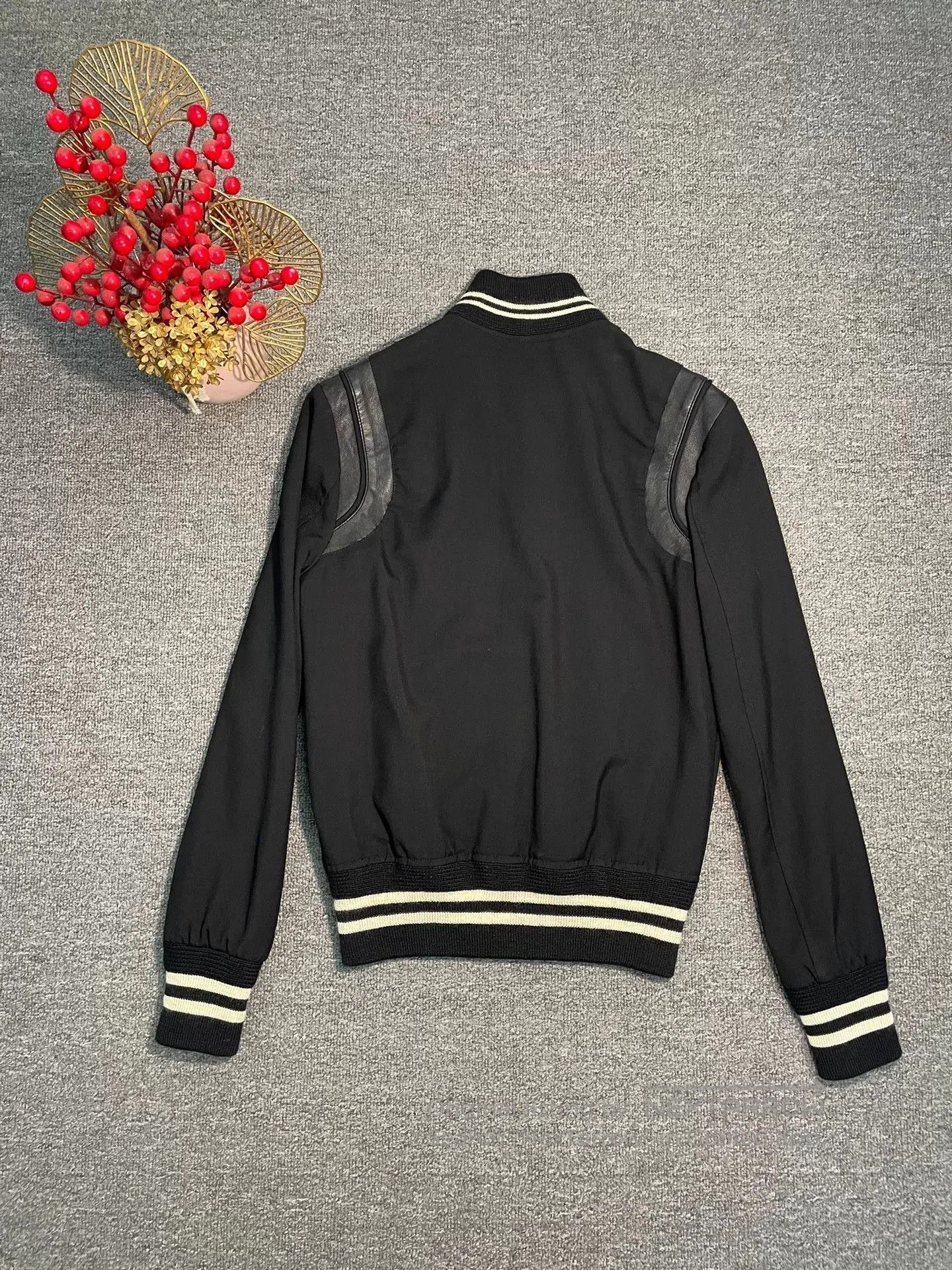 Saint Laurent Paris Saint Laurent Black Leather Accent Baseball Jacket. Size US XS / EU 42 / 0 - 7 Thumbnail
