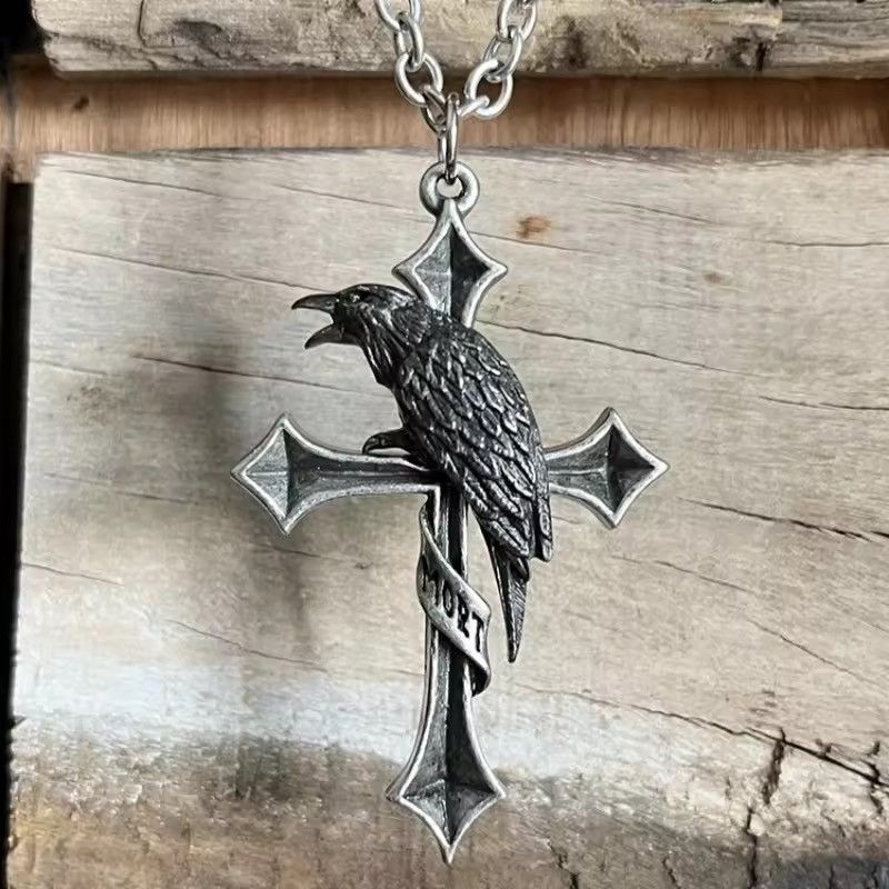 Japanese Brand Unique Punk Gothic Cross Crow Necklace Size ONE SIZE - 3 Thumbnail