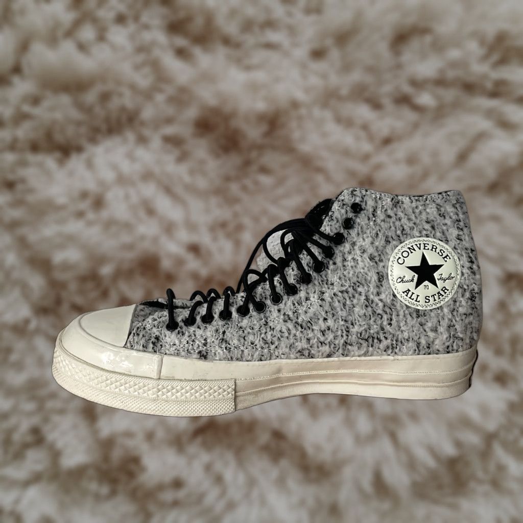 VINTAGE Converse Chuck Taylor All Star 70 Boucle Wool High Top Sneakers Unisex Adults Men 7 Gray Stars Wool Upper High Top Sneakers 70s